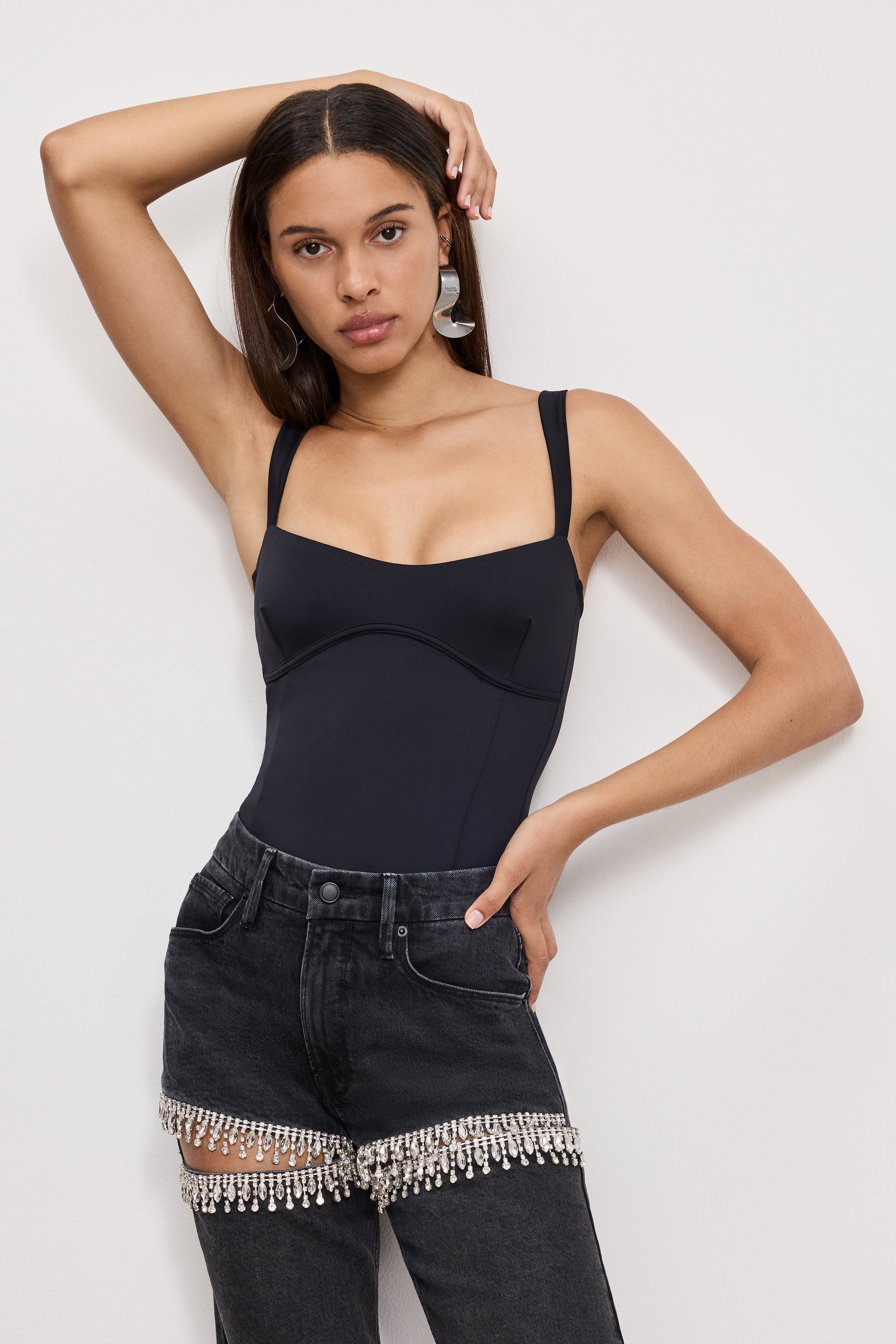 GOOD AMERICAN CONTOURING SCUBA BODYSUIT | HIGH-WAISTED JET BLACK
