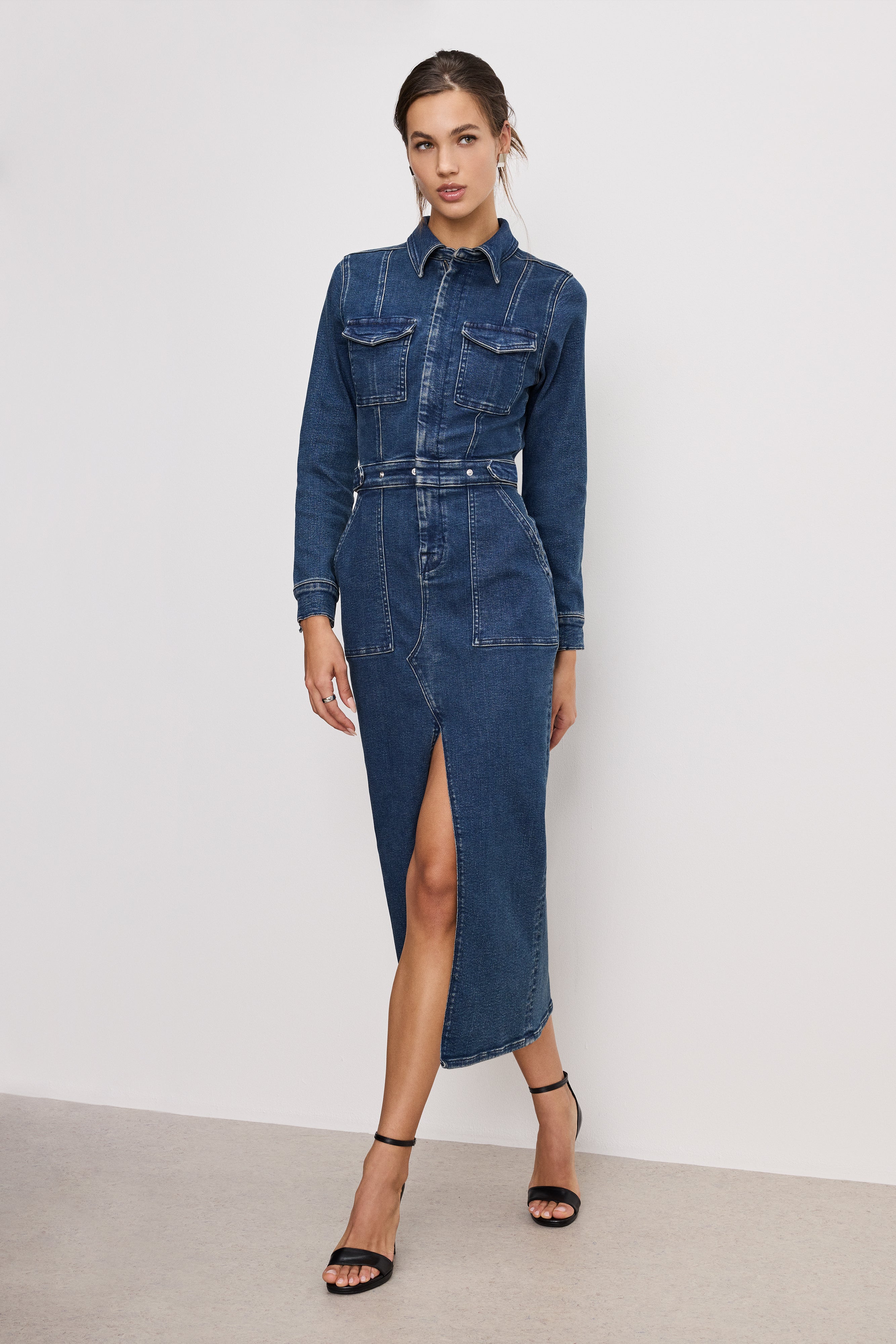 GOOD AMERICAN Slim-Fit Career Staple Long-Sleeve Midi Dress | INDIGO724
