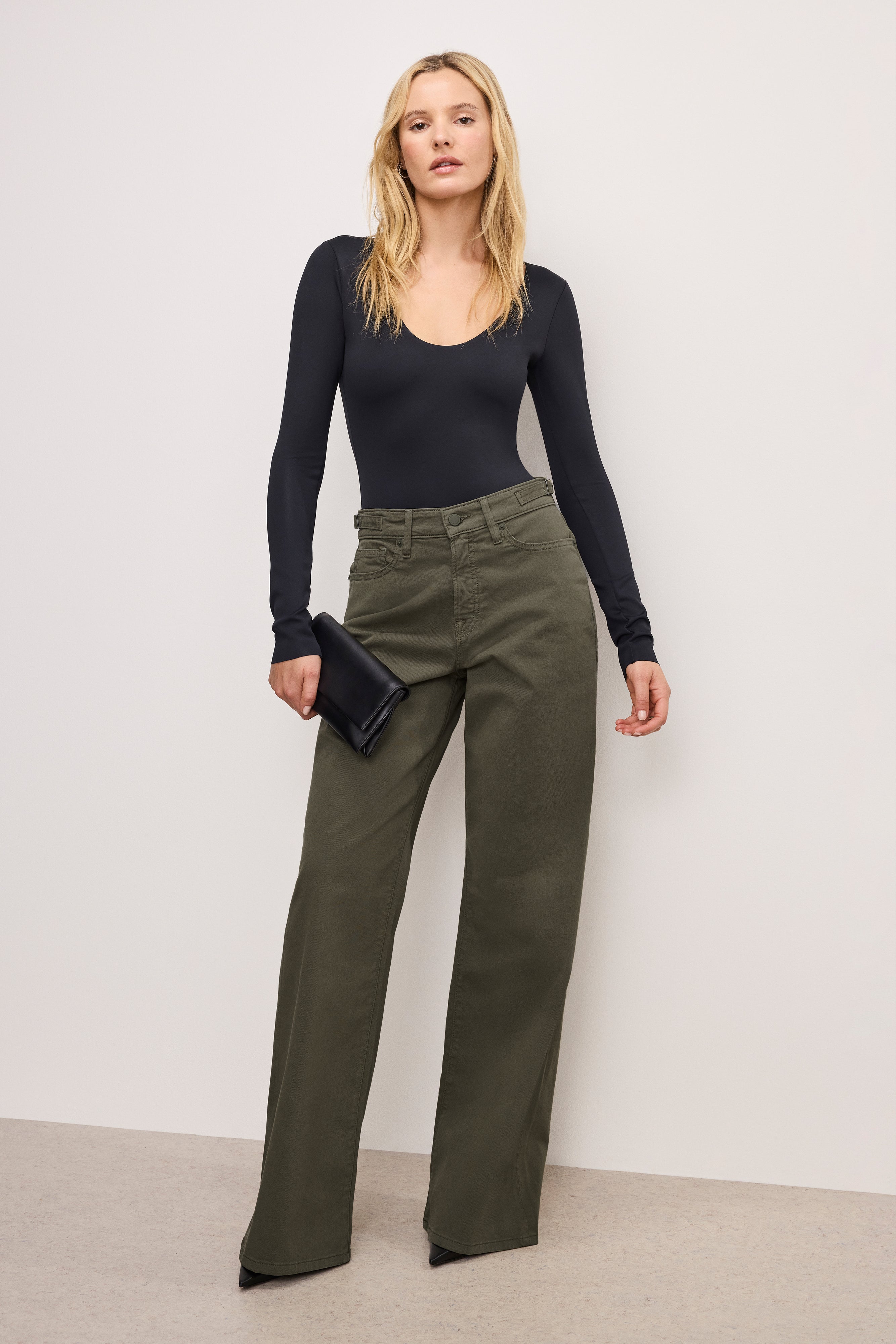 GOOD AMERICAN Relaxed-Fit Twill Pants with Customizable Waistband | FATIGUE001