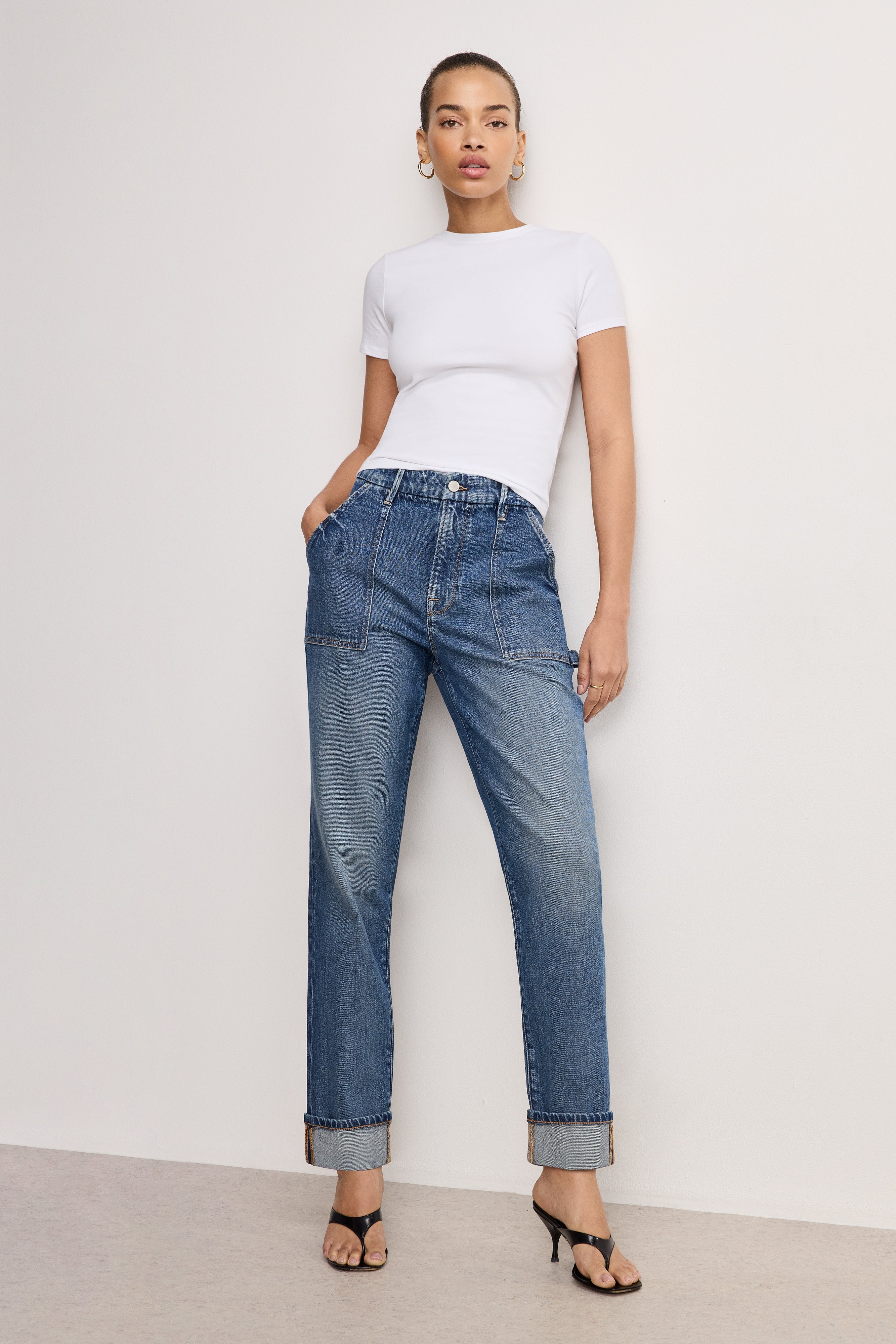 GOOD AMERICAN Weekend-Ready Utility Denim | Relaxed Fit Carpenter Jeans in Indigo Wash (Style#747)