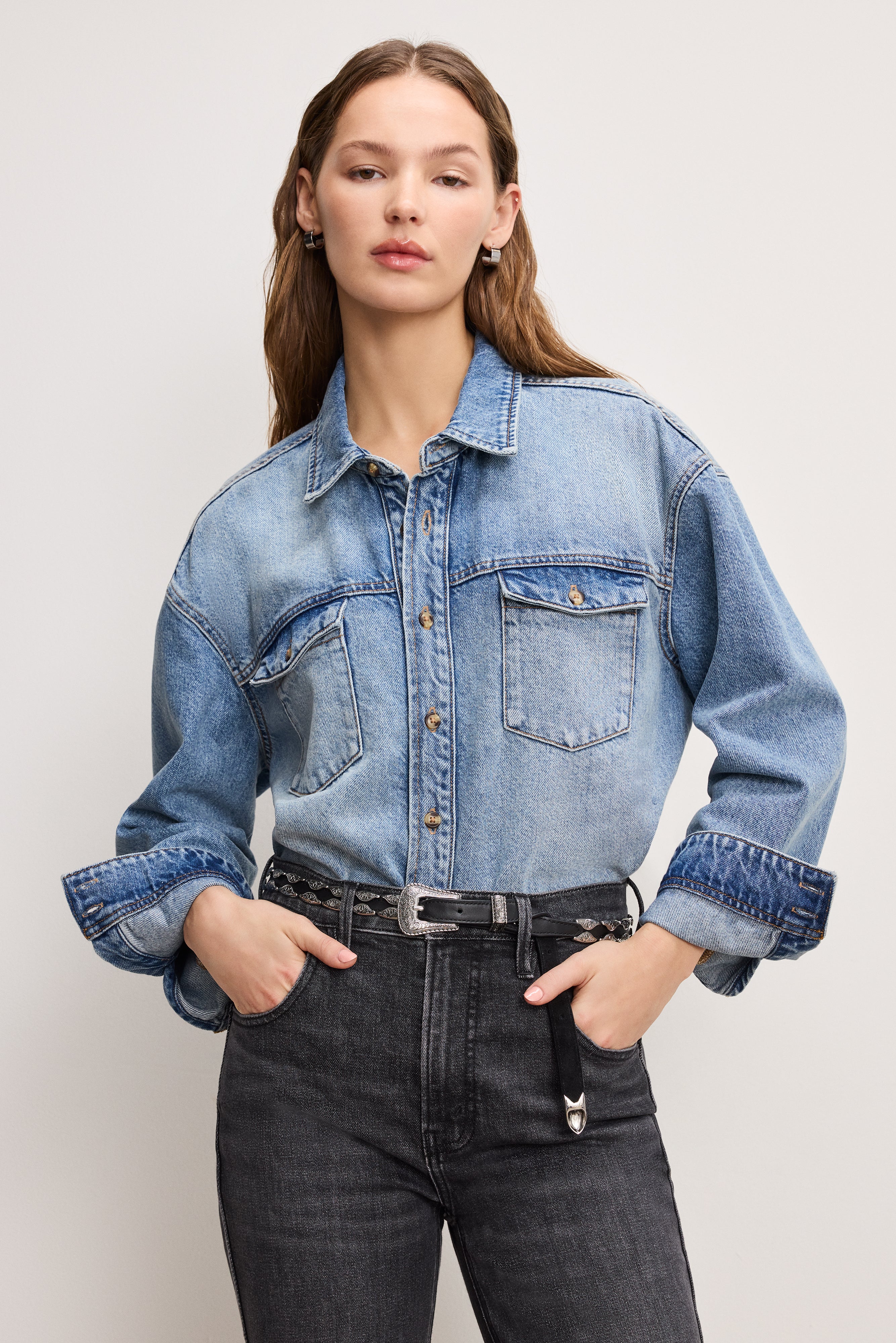 GOOD AMERICAN Tailored Denim Shirt | Indigo 901 Wash