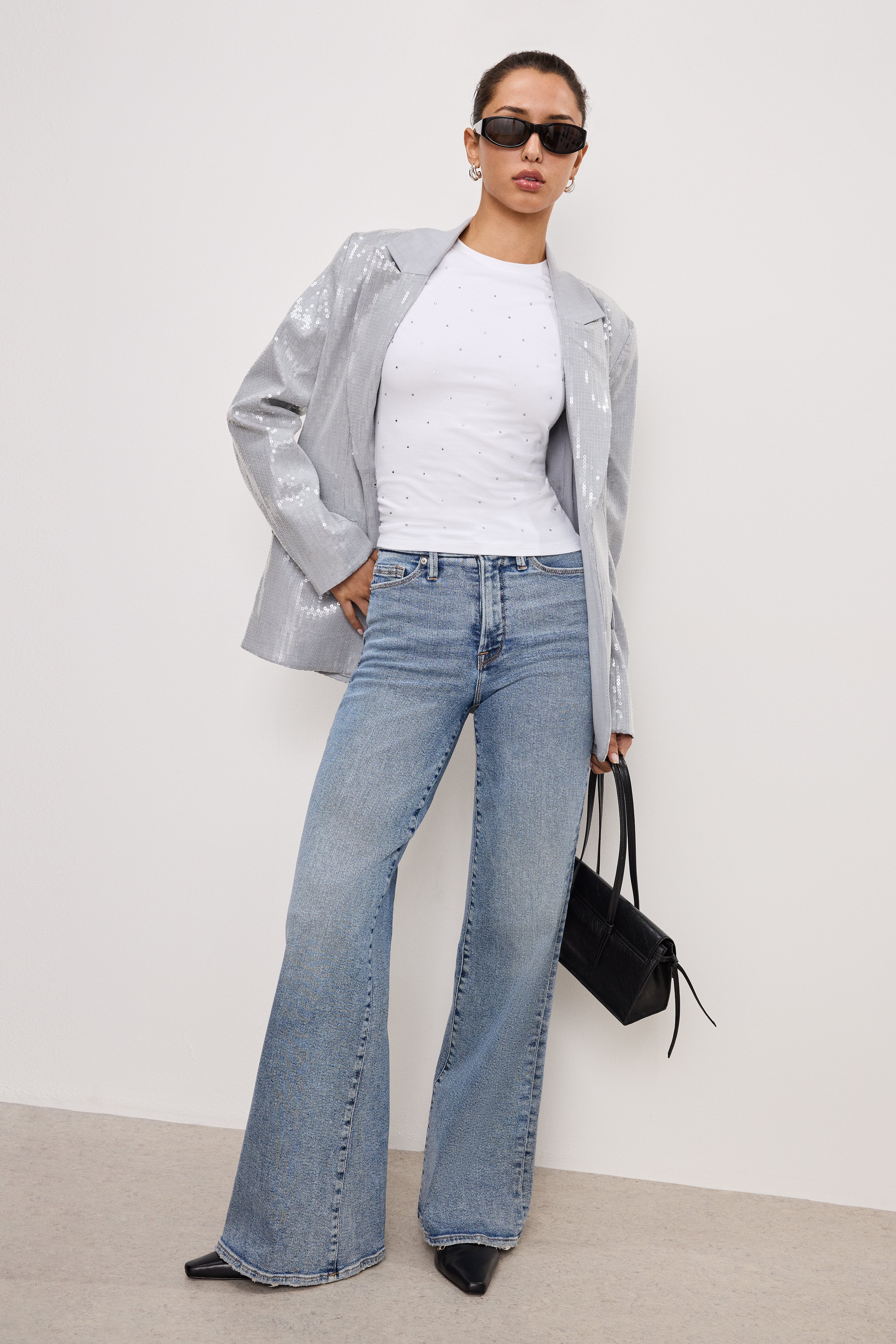GOOD AMERICAN Rhinestone-Fit Cropped Tee | Snow White 001