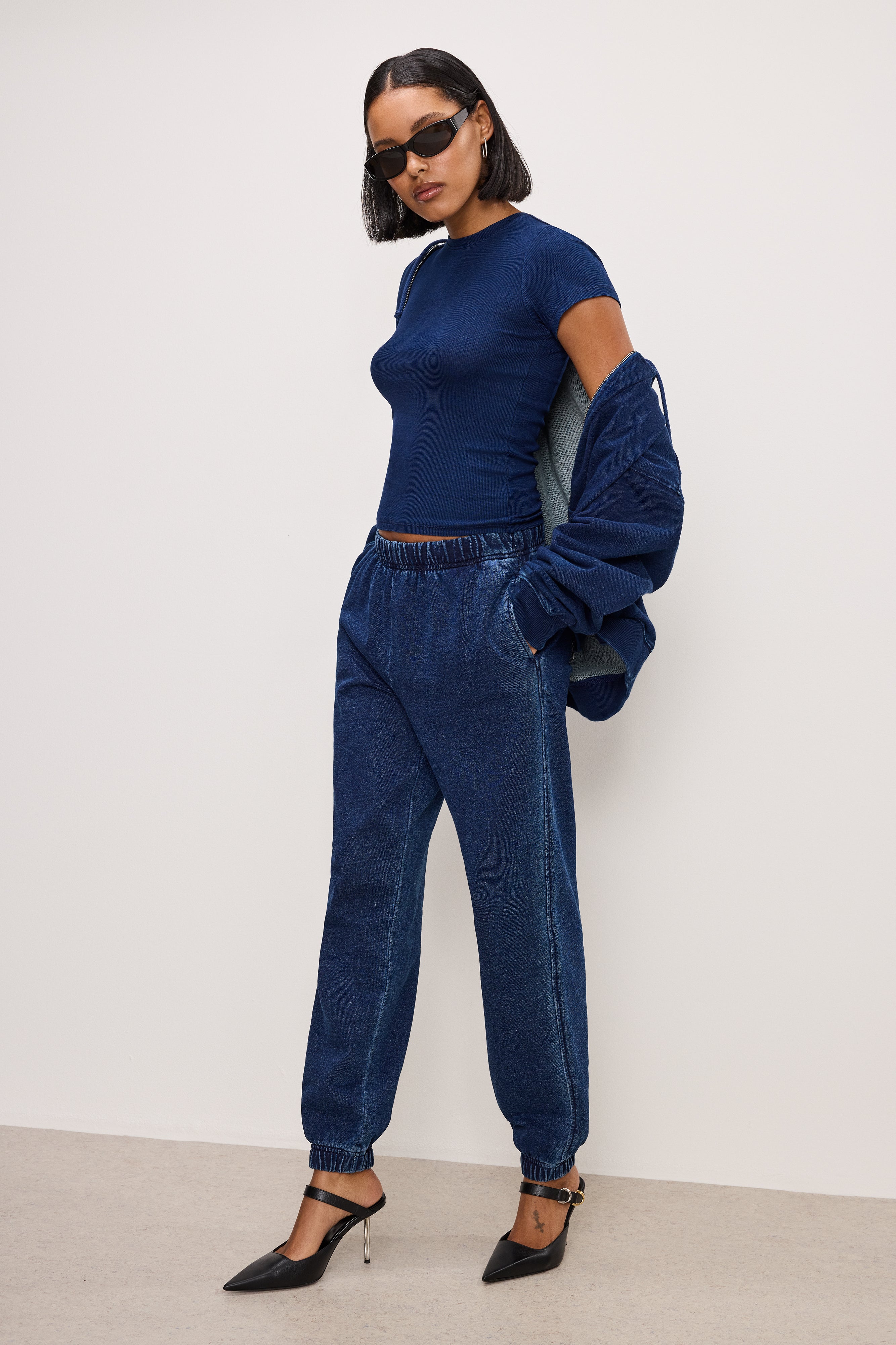 GOOD AMERICAN JEANIUS Slim-Fit Ribbed Knit Top | Vintage Indigo Wash 