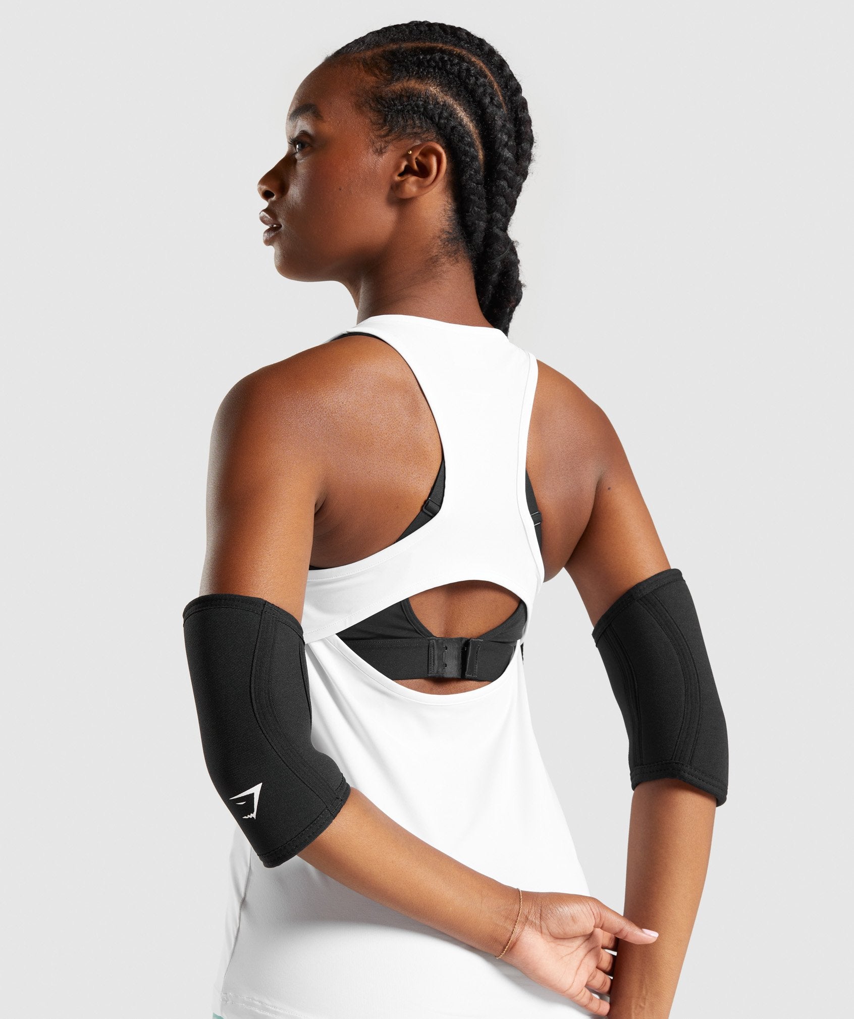 GYMSHARK Premium Elbow Support Sleeves - High-Compression Arm Guards for Weightlifting (Jet Black) 