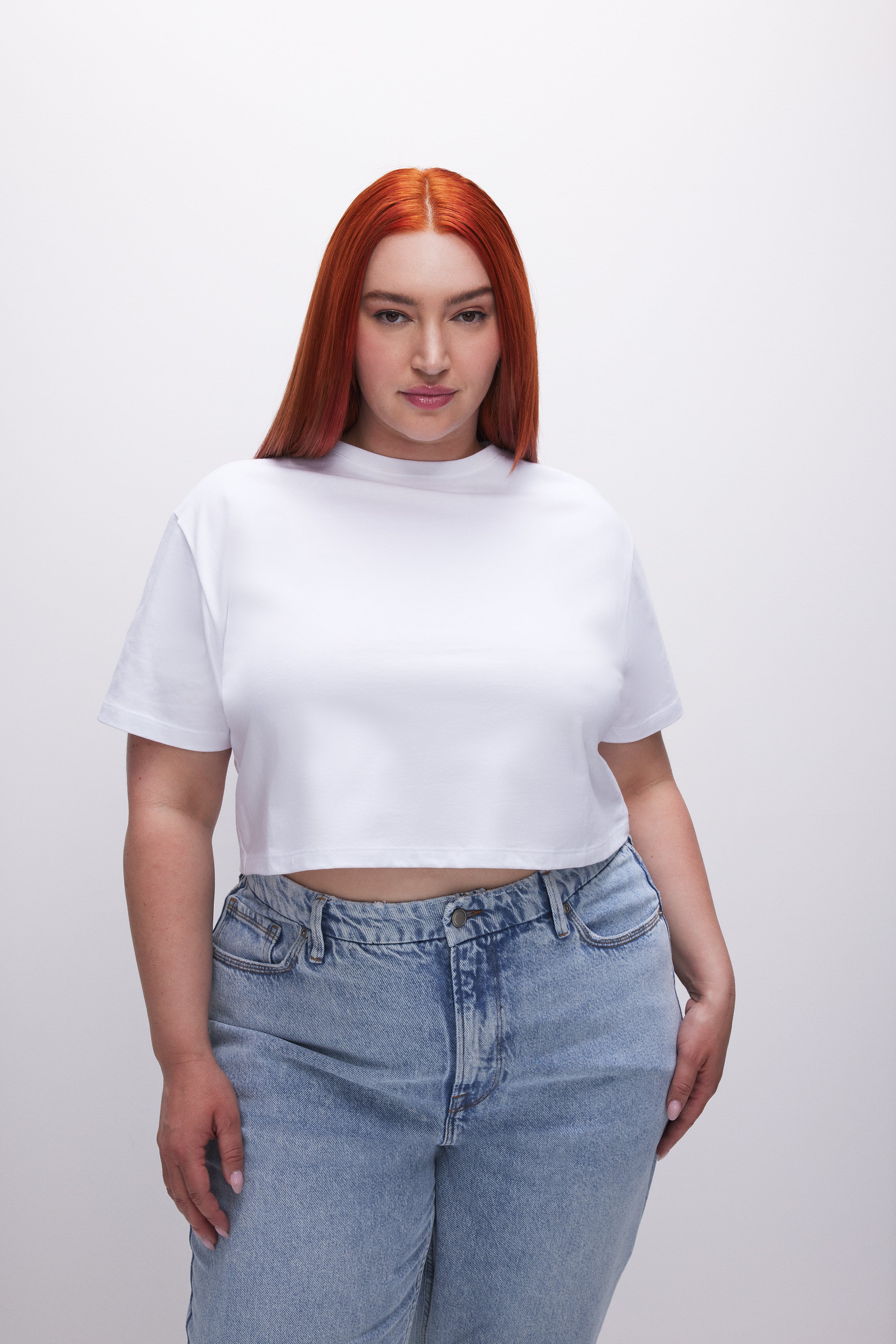 GOOD AMERICAN Soft Cotton Cropped Tee | WHITE001