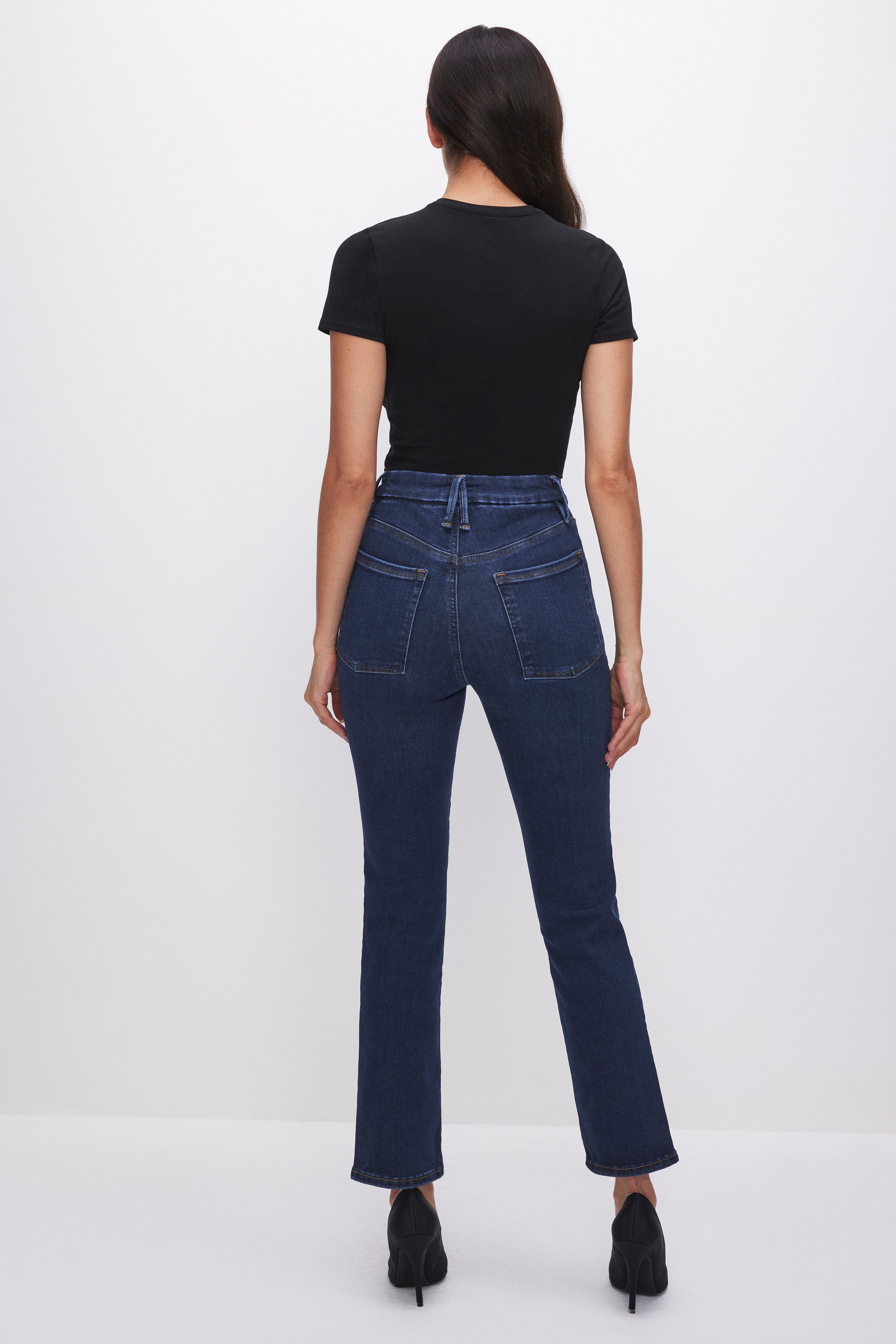 GOOD AMERICAN FLEX COMFORT PULL-ON STRAIGHT LEG JEANS | RICH INDIGO 491 