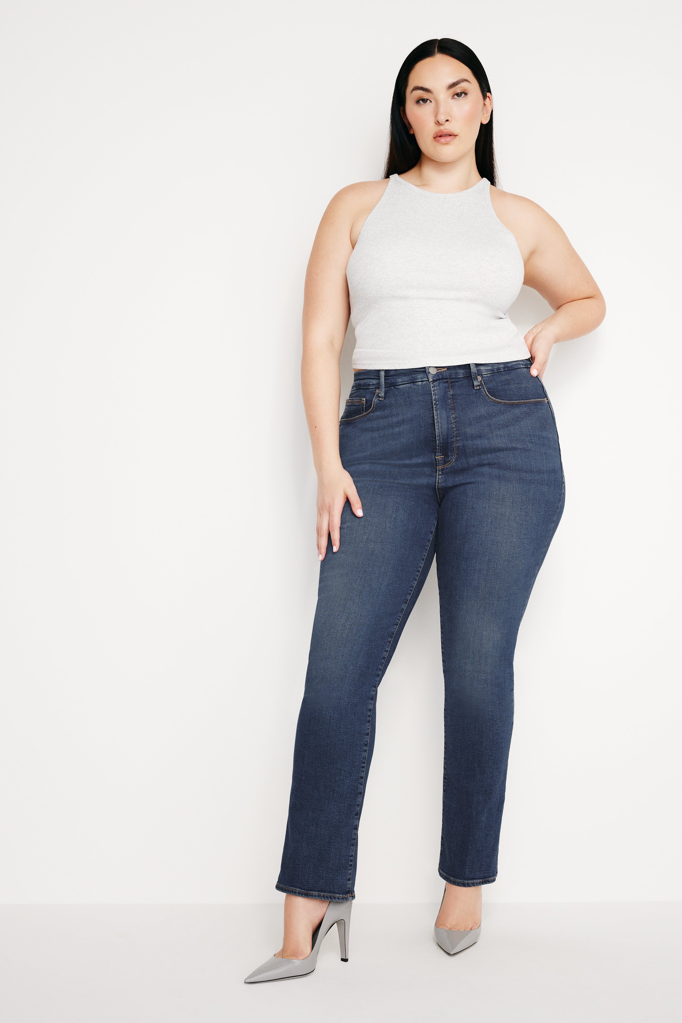GOOD AMERICAN Flattering Straight-Leg Denim | Classic Blue Wash 004 