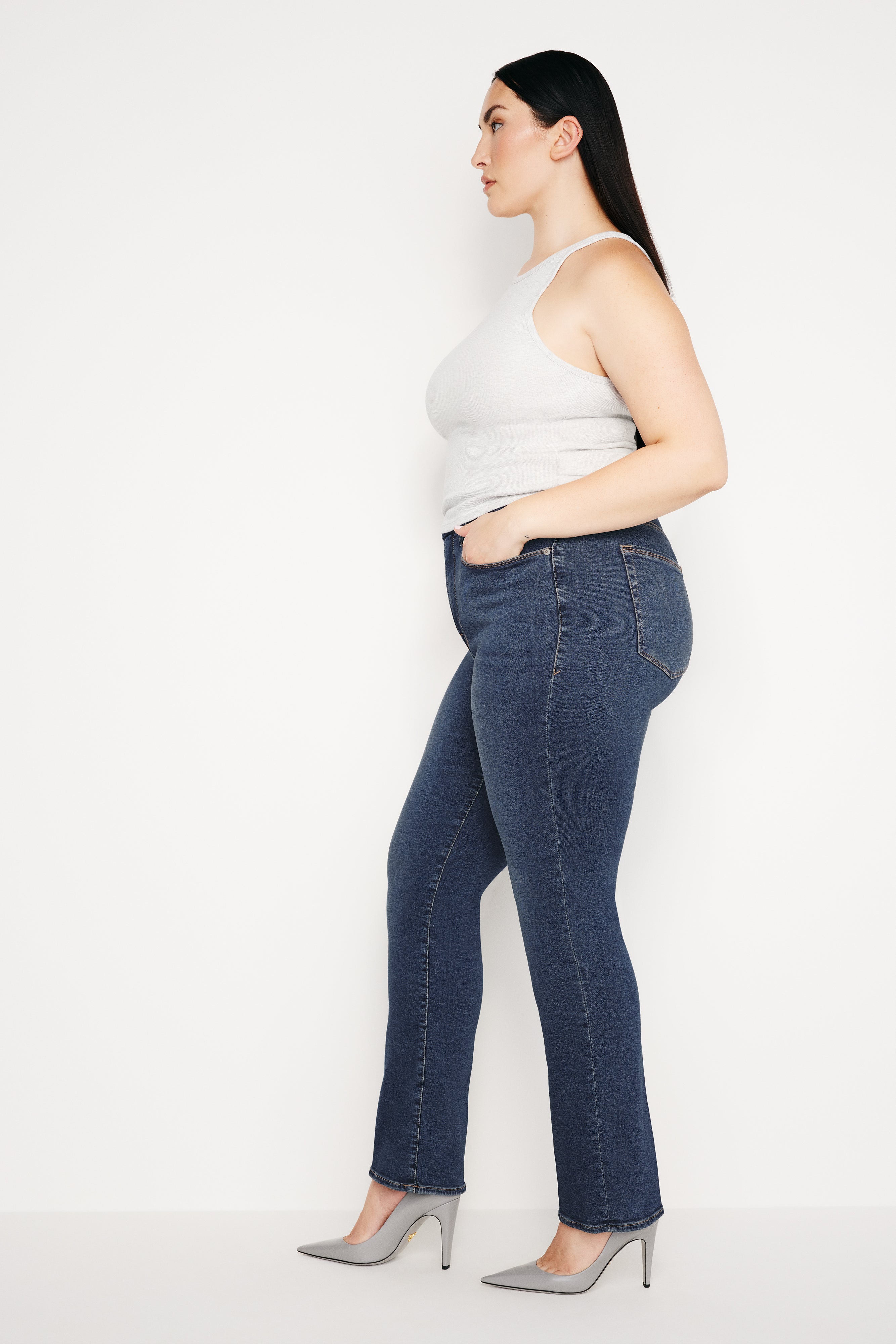 GOOD AMERICAN Flattering Straight-Leg Denim | Classic Blue Wash 004 