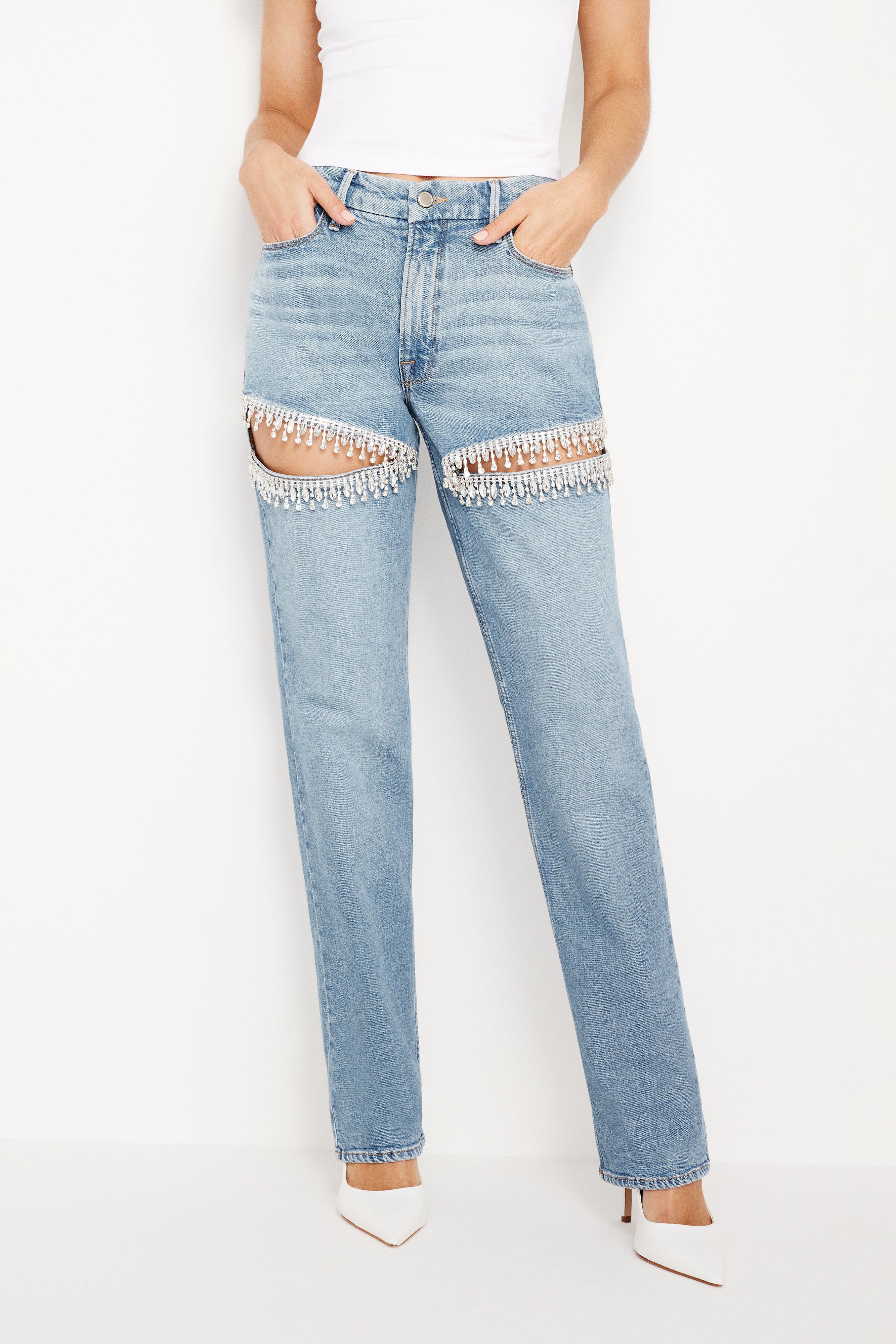 GOOD AMERICAN Iconic Straight-Leg Diamond Denim Jeans | Vintage Indigo357 Wash 