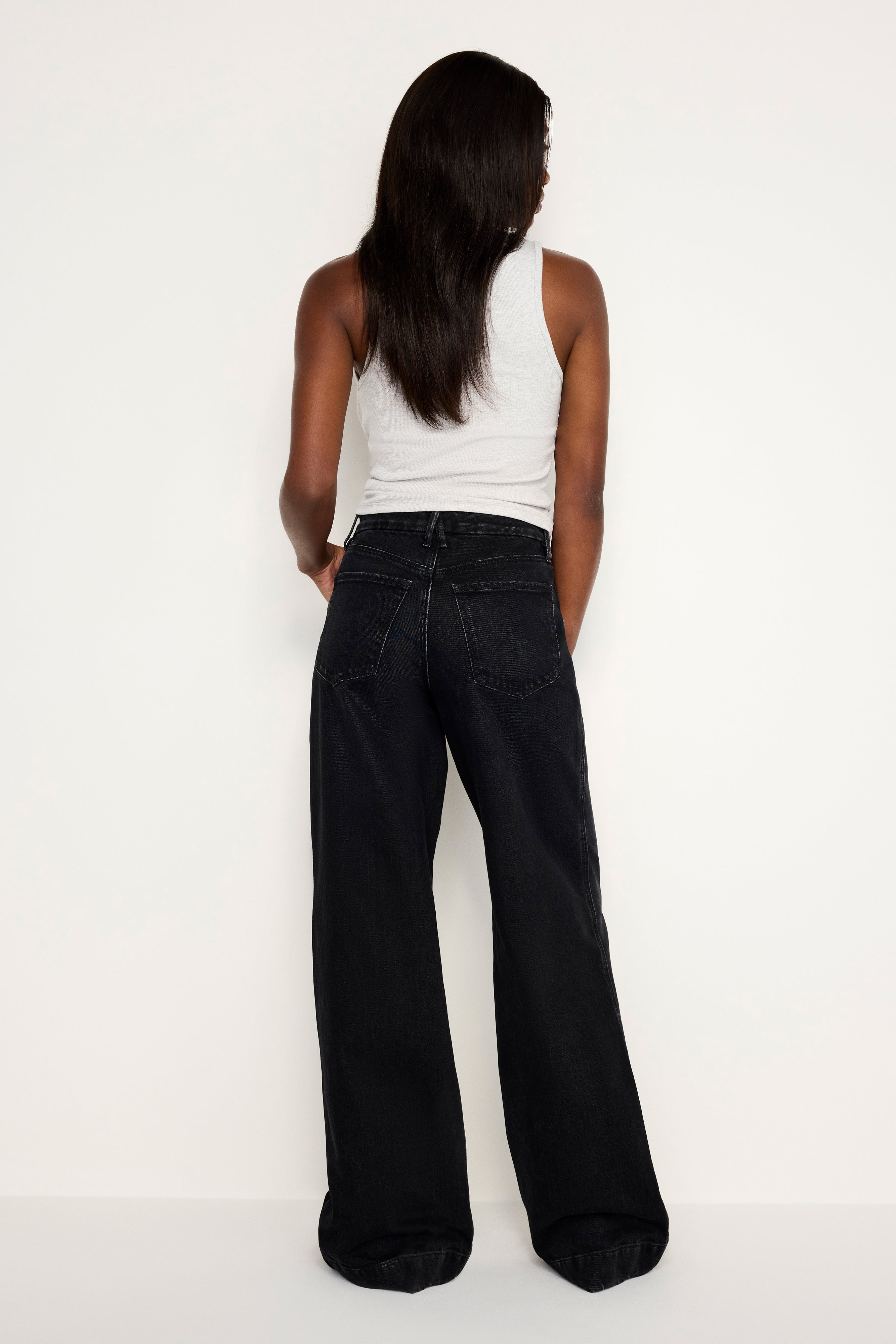 GOOD AMERICAN Stretch Skate Wide-Leg Denim Pants | BLACK347 