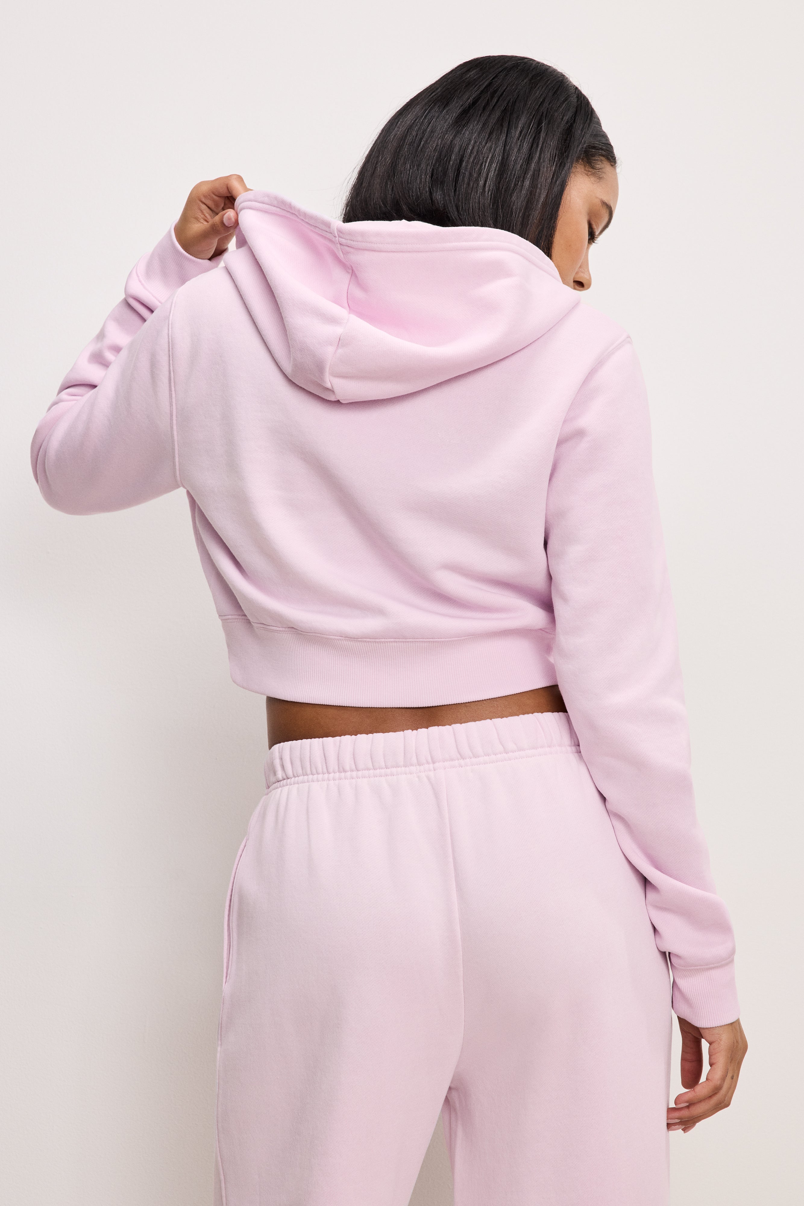GOOD AMERICAN Ultra-Soft Brushed Fleece Full-Zip Hoodie - Vintage Cotton Candy Pink Wash 