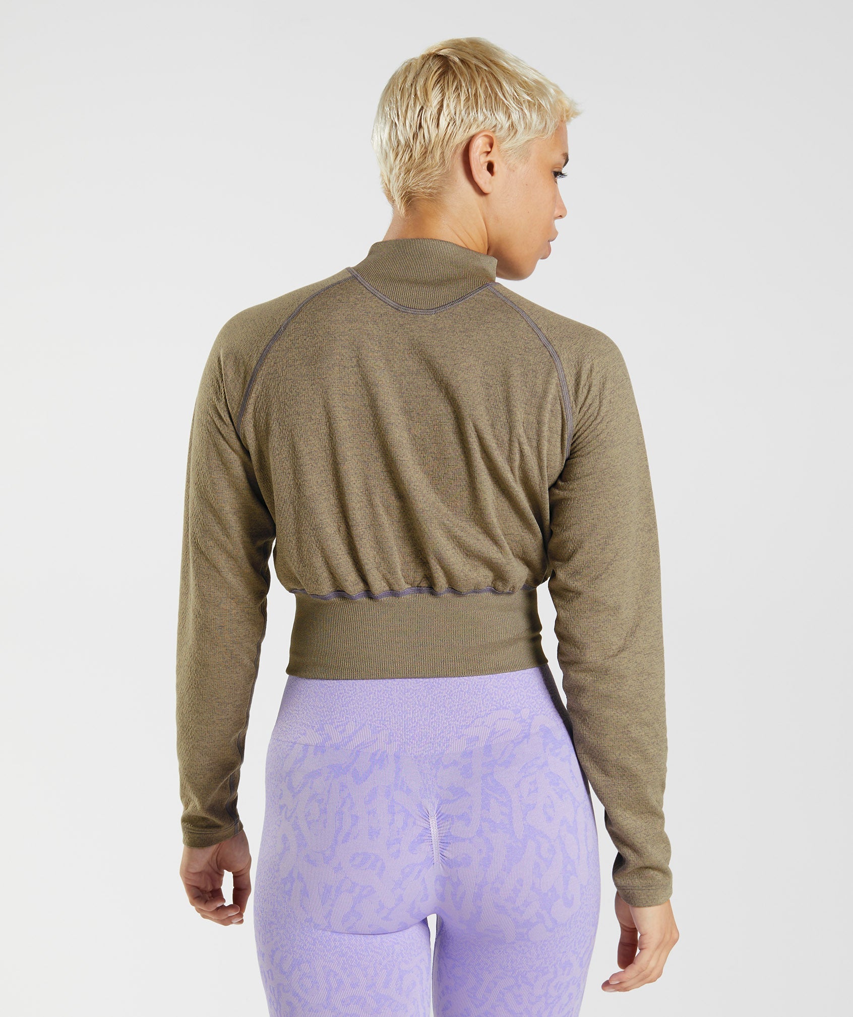 GYMSHARK Gymshark 315 Performance Long Sleeve Workout Hoodie - Heathered Cement Brown & Mercury Purple 


