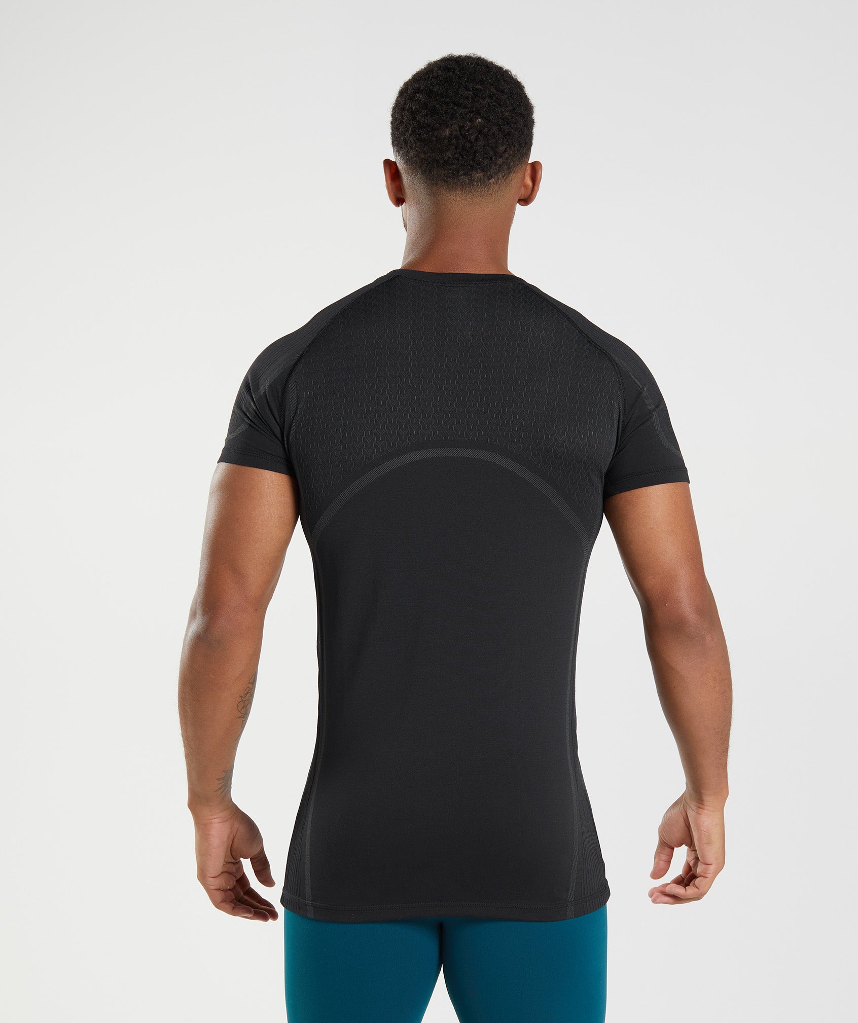 GYMSHARK Gymshark 315 Seamless Performance-Fit Workout Tee - Black & Charcoal Heather 