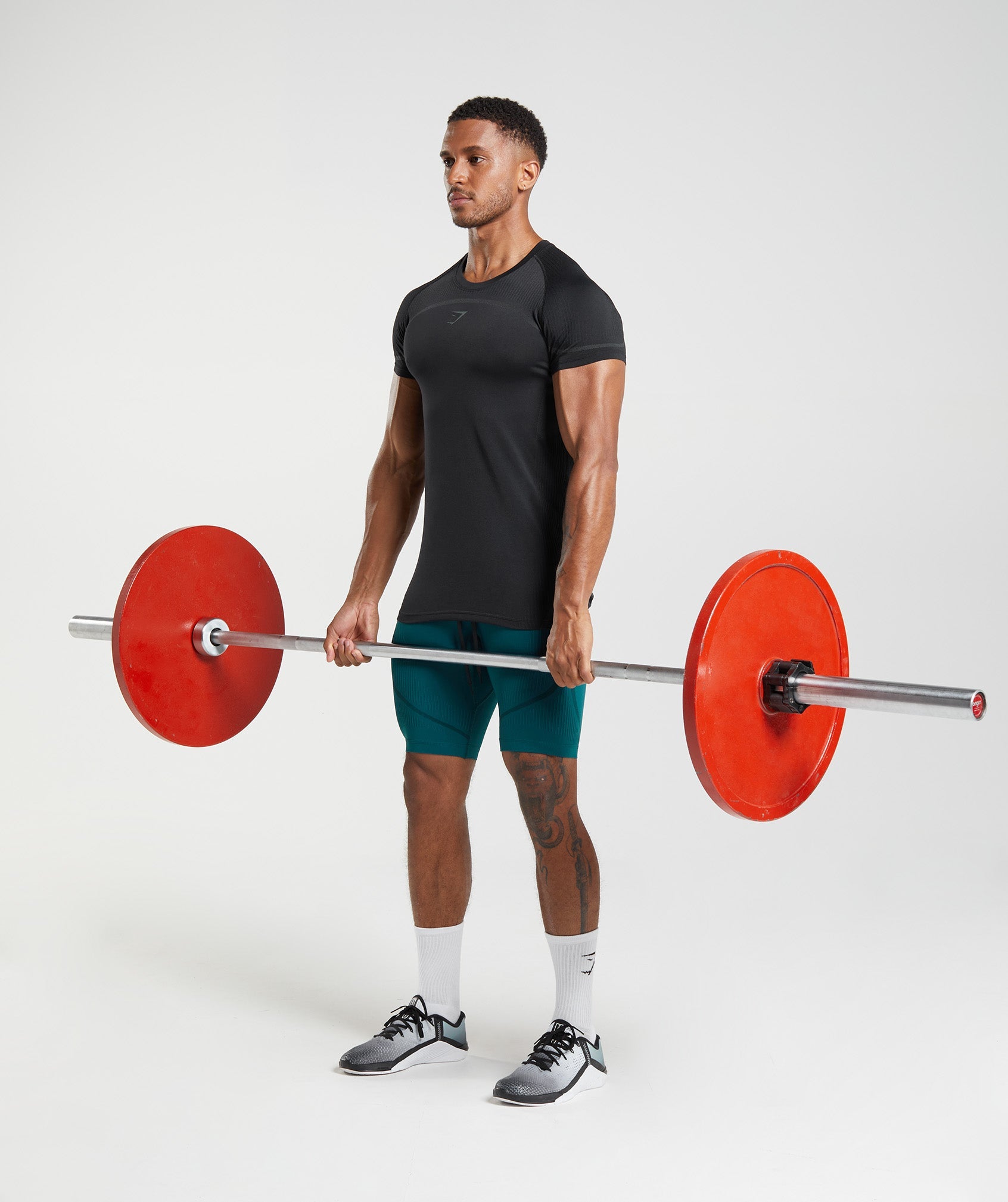 GYMSHARK Gymshark 315 Seamless Performance-Fit Workout Tee - Black & Charcoal Heather 