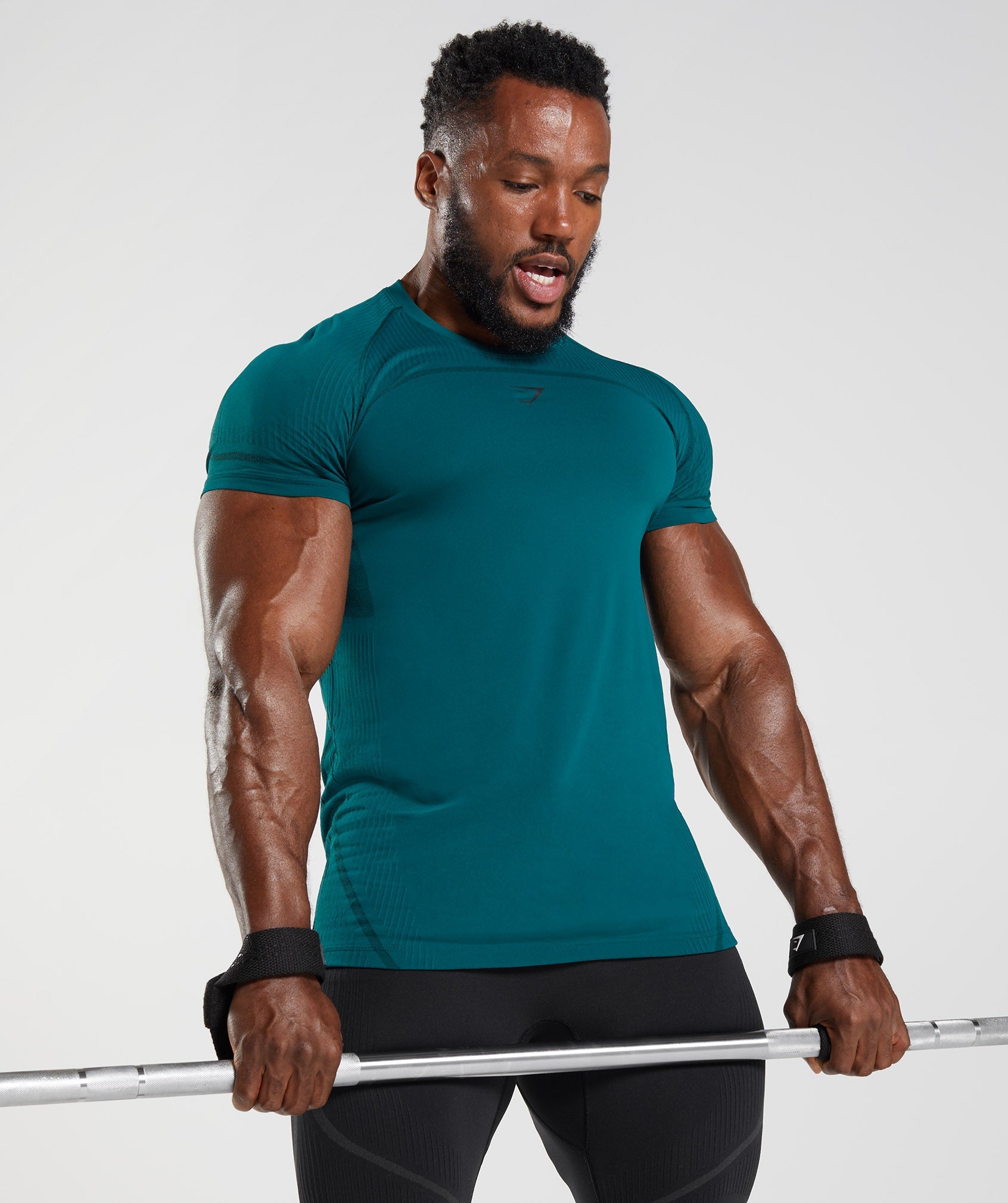 GYMSHARK GYMSHARK Ultra-Soft 315 Seamless Workout Tee - Winter Teal & Charcoal Heather