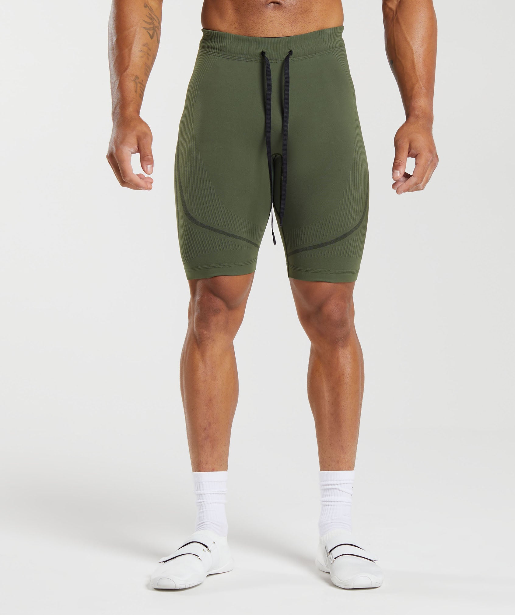 GYMSHARK Gymshark 315 Ultra-Soft Seamless Workout Shorts - Winter Olive/Black Camo Print