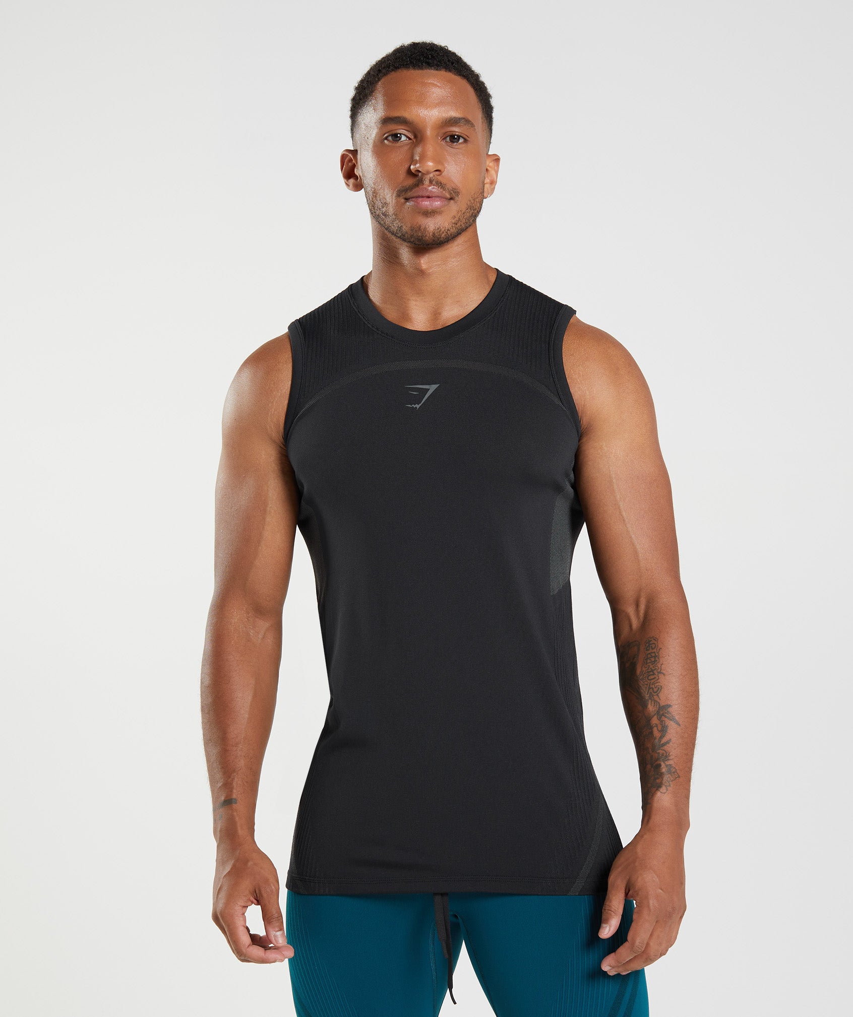 GYMSHARK Seamless 315 Workout Tank Top - Charcoal Heather & Black Colorblock