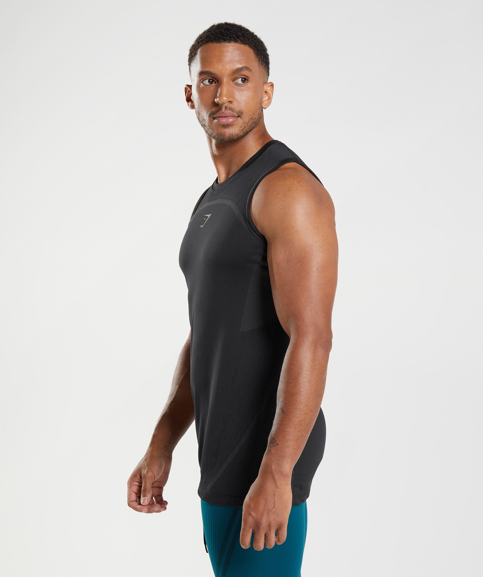 GYMSHARK Seamless 315 Workout Tank Top - Charcoal Heather & Black Colorblock 