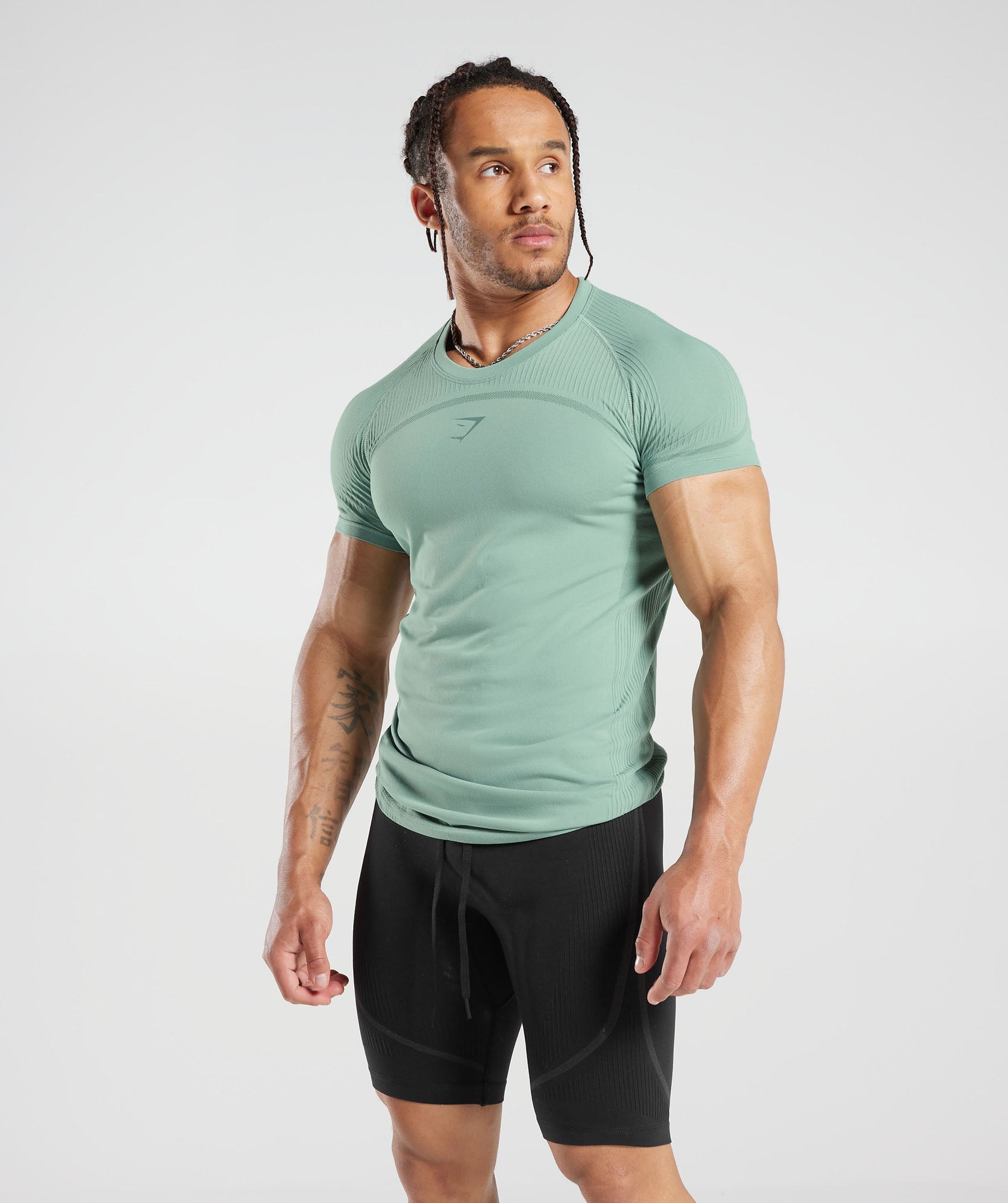 GYMSHARK Gymshark 315 Seam-Free Performance Tee - Frost/Ink Teal Colorblock 
