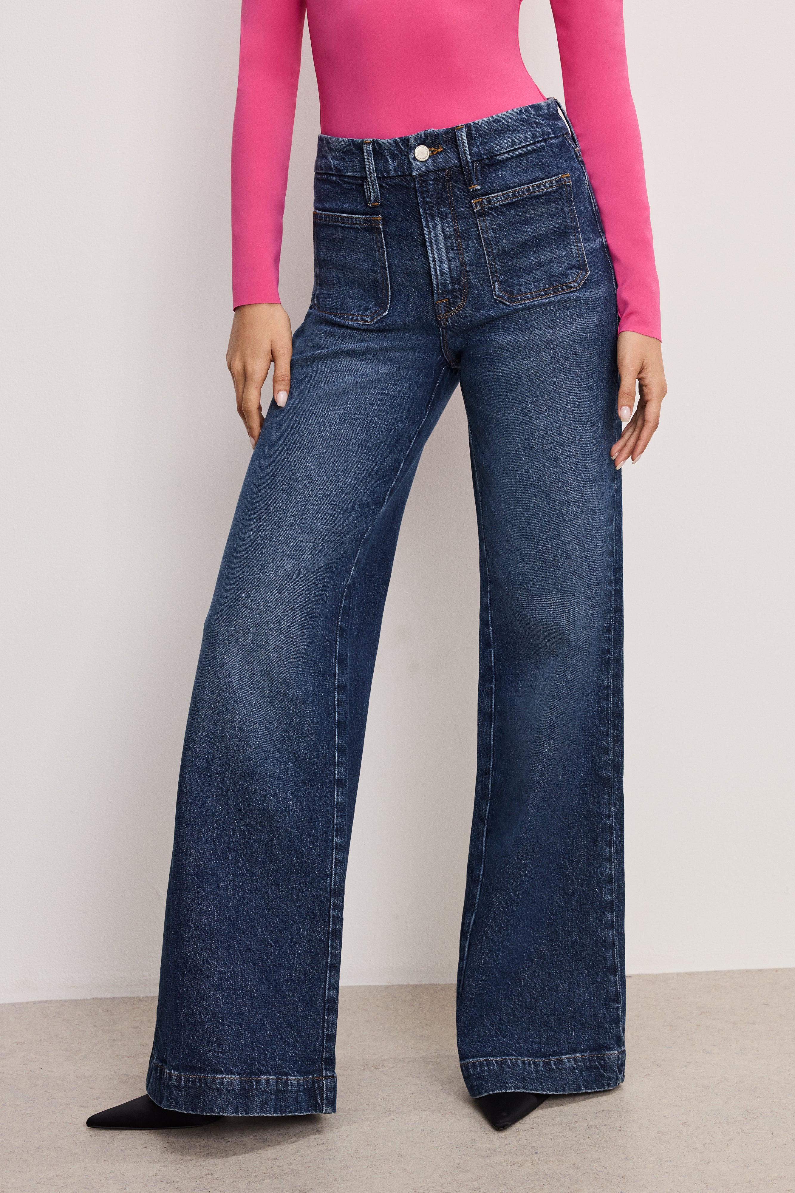 GOOD AMERICAN Flattering High-Rise Palazzo Pants | Indigo759 Wash 