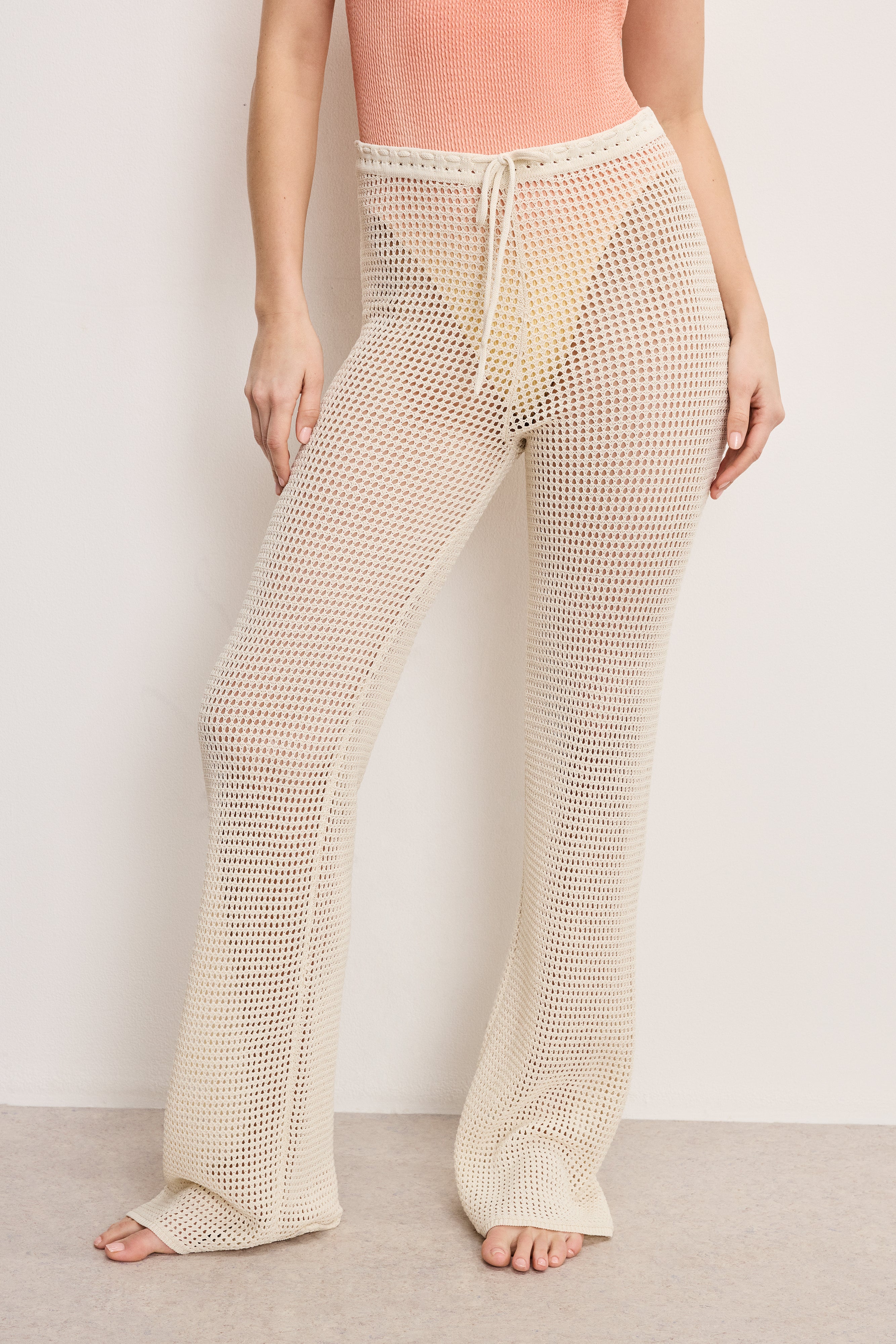 GOOD AMERICAN BOHEMIAN CROCHET DETAIL TROUSERS | ECRU003