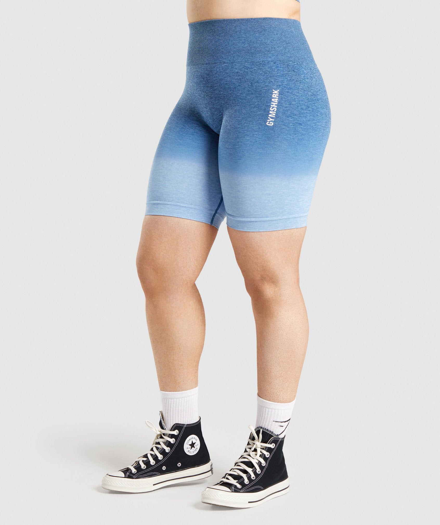 GYMSHARK Gymshark Seamless Ombre Workout Shorts - Breathable & Lightweight in Light Blue Marl & Navy