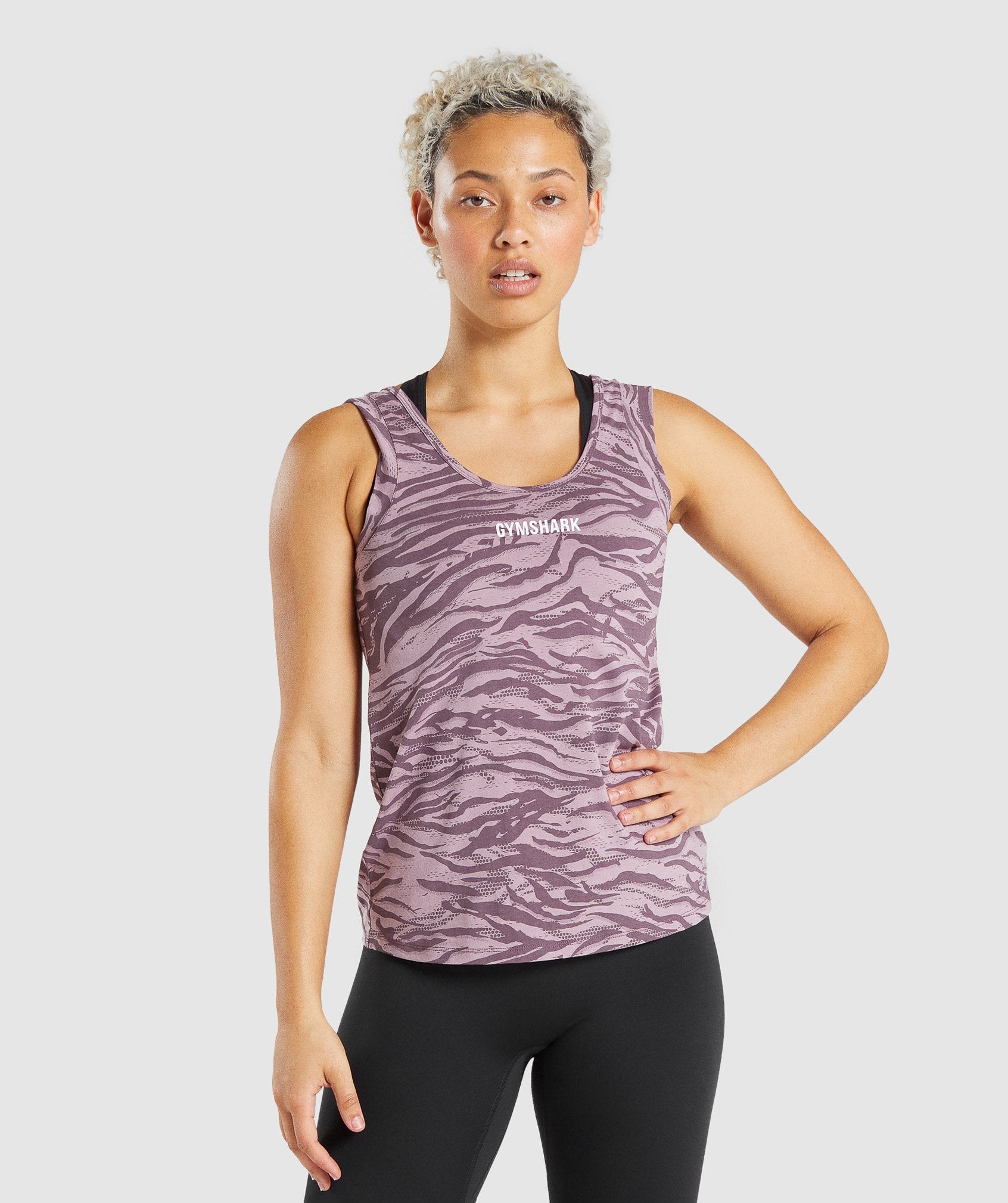 GYMSHARK: Wildlife-Inspired Muscle Tank - Vibrant Grape Design