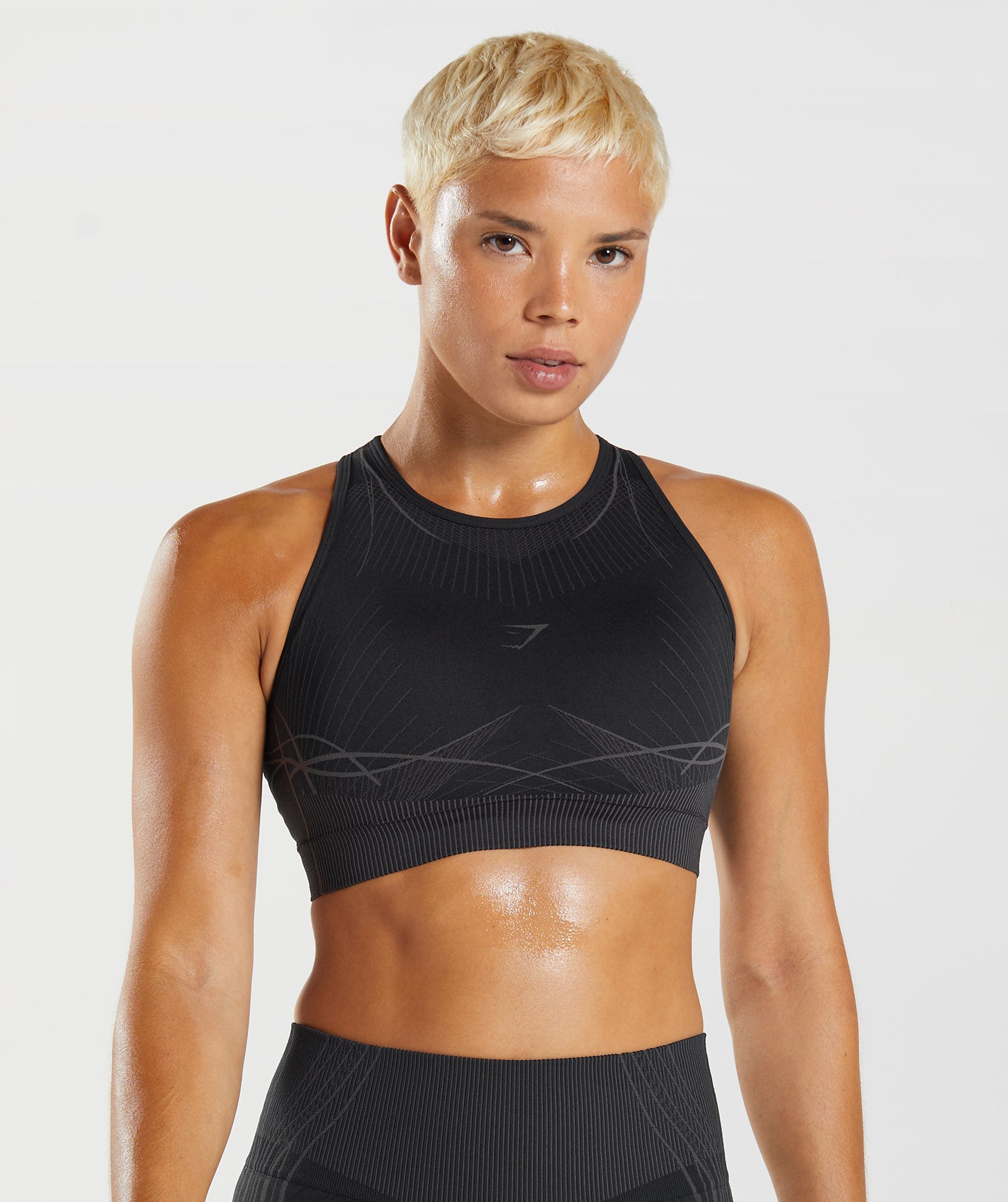 GYMSHARK Gymshark APEX Seamless Performance Sports Bra for Women - Onyx Grey/Black