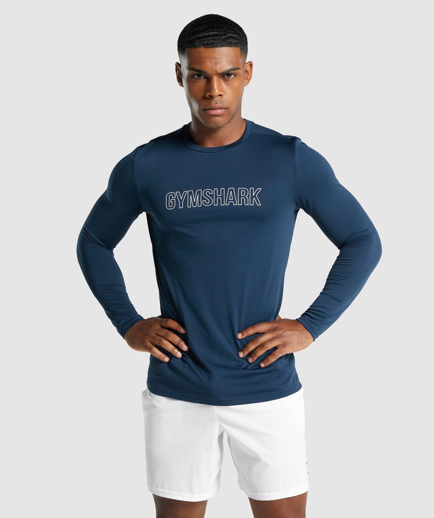 GYMSHARK Gymshark Men's Arrival Long Sleeve Printed Tee - Navy Blue