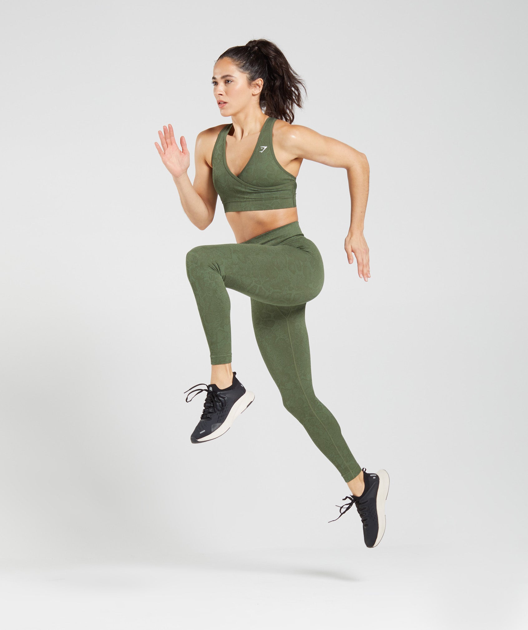 GYMSHARK Adapt Animal Print High-Waisted Leggings - Seamless Soft Fit in Willow Green & Olive Tones 