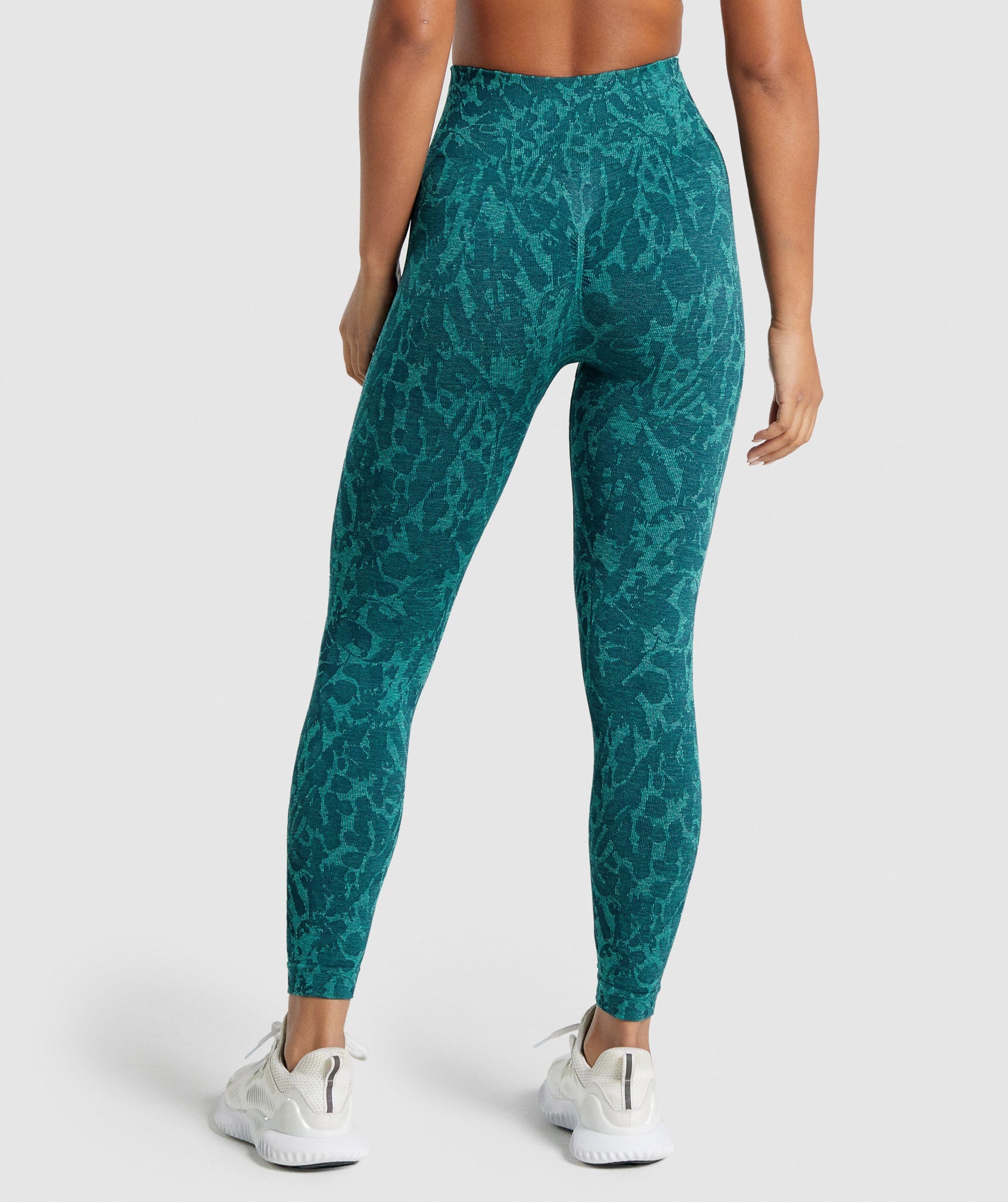 GYMSHARK Adaptive Animal-Print High-Waisted Yoga Pants - Butterfly Design in Turquoise 