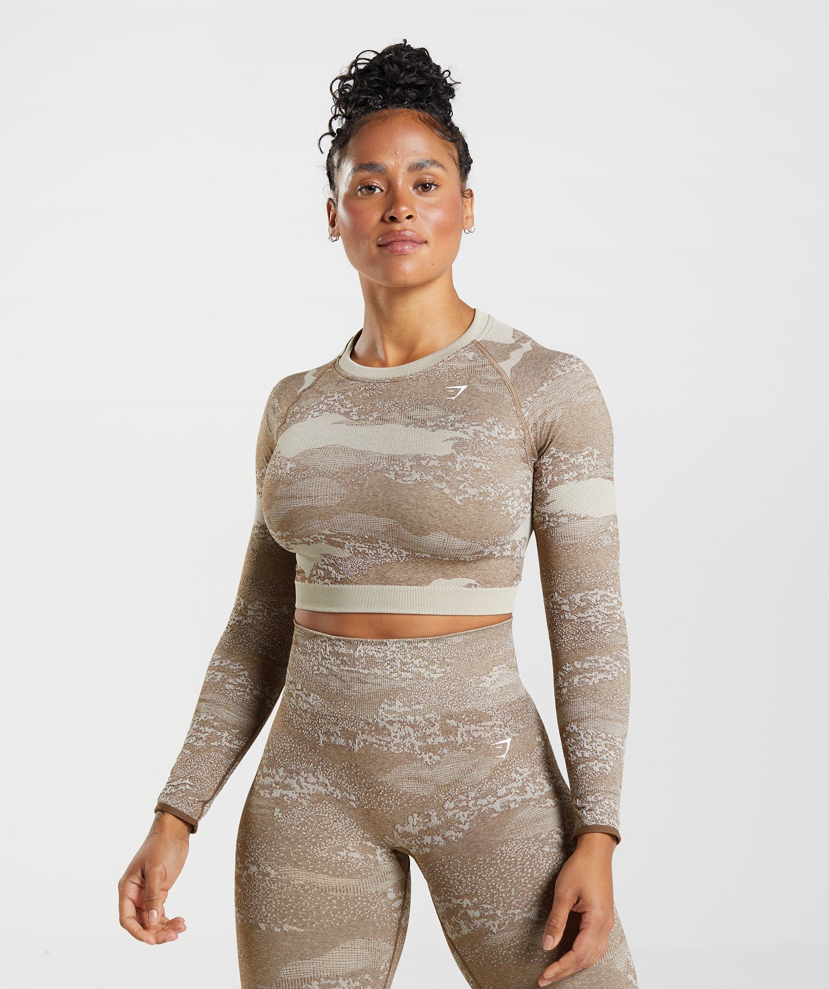 GYMSHARK Adaptive Camo Training Tank - Seamless Back-Lace Design in Stone Grey & Rich Brown 