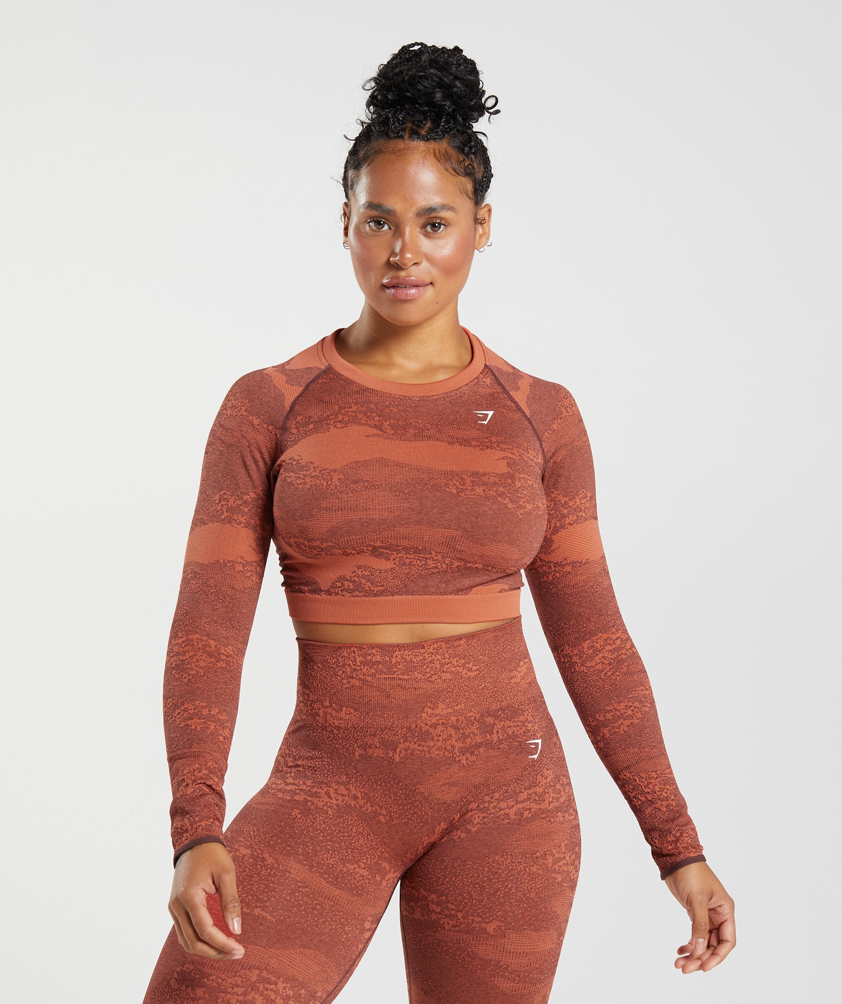 GYMSHARK Adaptive Camo Crisscross Back Performance Top - Storm Red & Rich Chestnut Dual Tone 