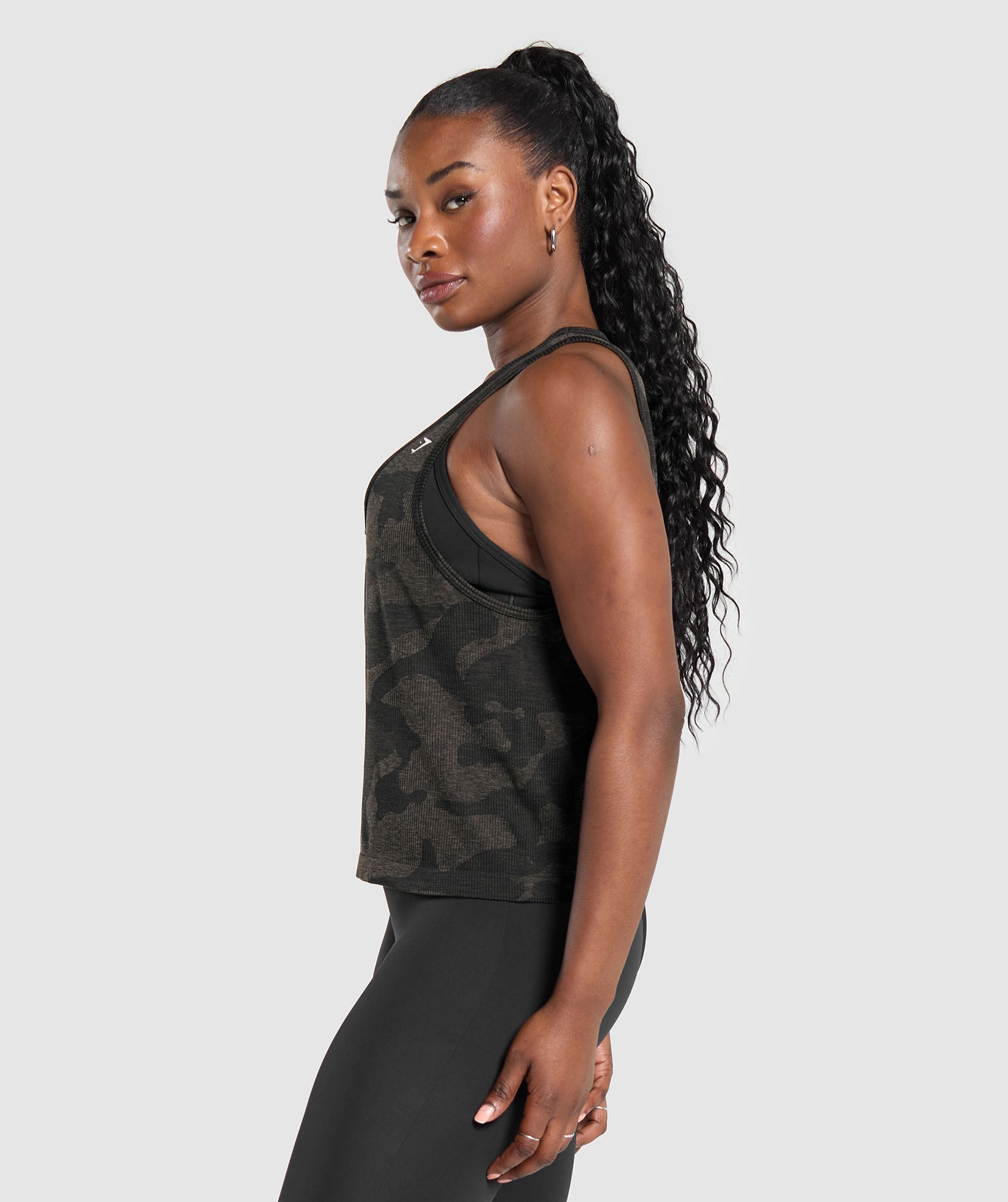 GYMSHARK Adapt Performance Camo Seamless Workout Tank Top - Shadow Black & Earth Tone Camo Design