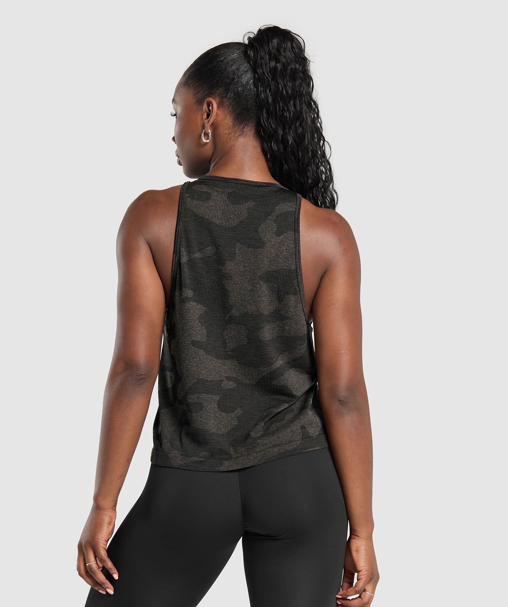 GYMSHARK Adapt Performance Camo Seamless Workout Tank Top - Shadow Black & Earth Tone Camo Design