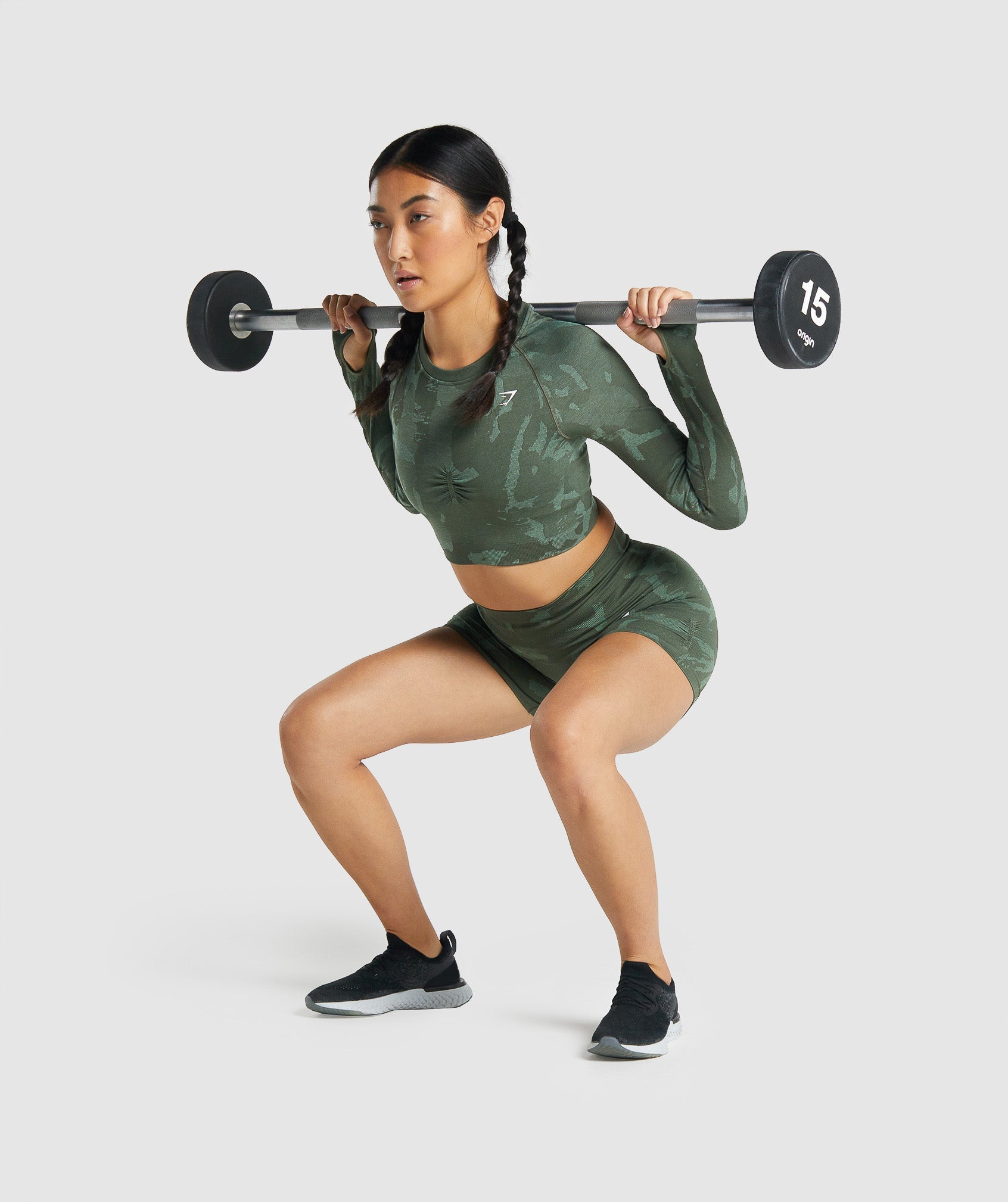 GYMSHARK Gymshark Adapt Camo Print Performance-Enhanced Workout Top | Breathable Seamless Long Sleeve Crop for High-Intensity Training - Savanna Green 