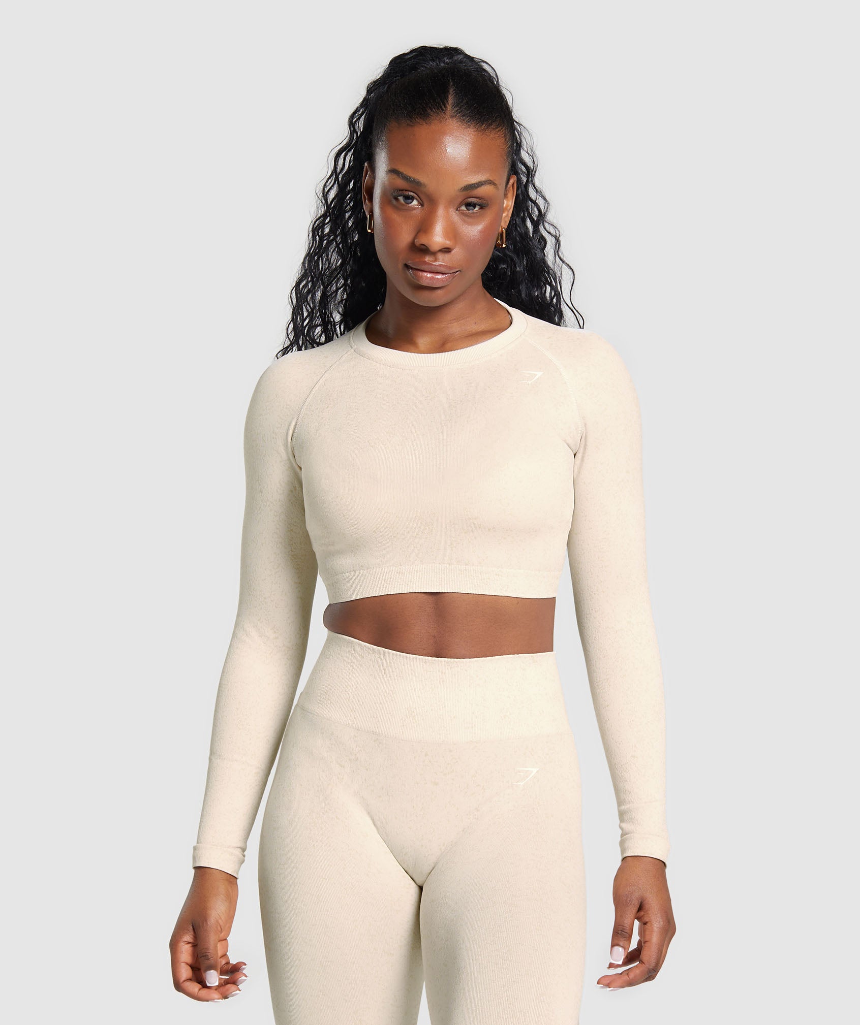 GYMSHARK Gymshark Adapt Fleck Seamless Long-Sleeve Cropped Shirt - Breathable Comfort Fit in Coconut Ivory