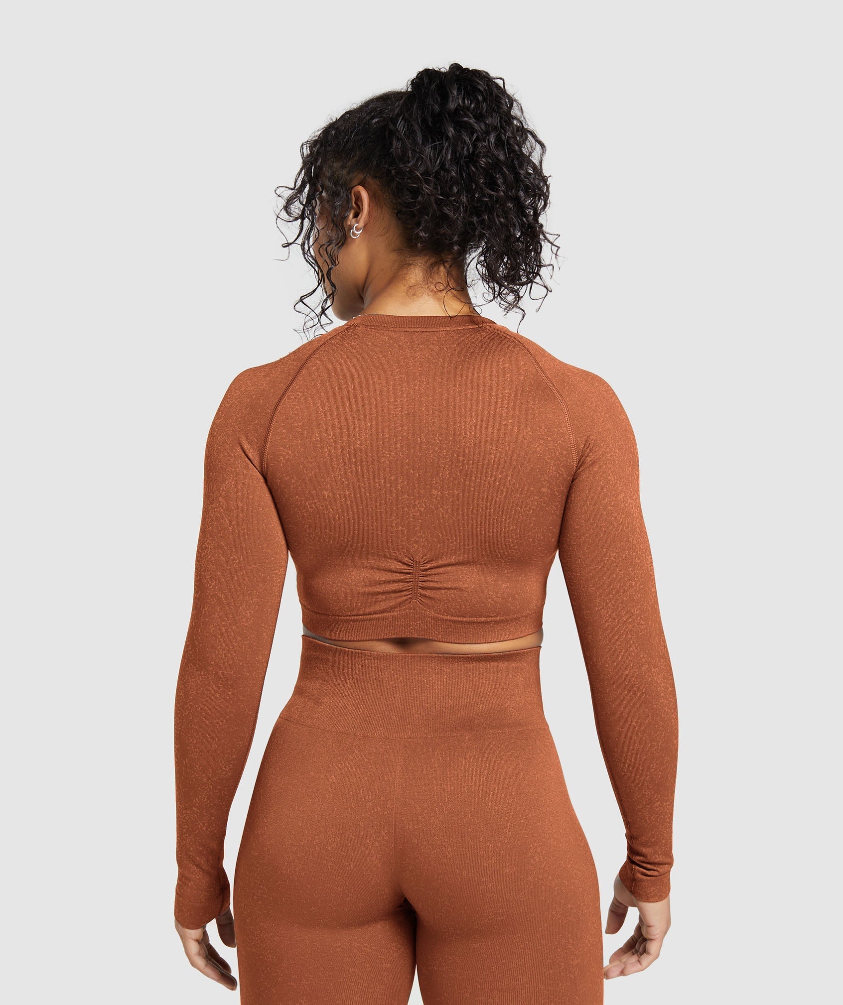 GYMSHARK Textured Ombre Long-Sleeve Workout Top - Copper Brown & Terracotta Orange Blend 