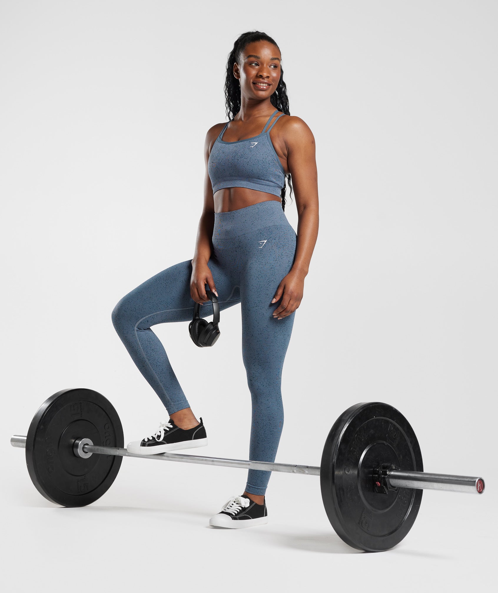 GYMSHARK FlexFit MarblePrint Seamless Workout Bra - Twilight Blue 
