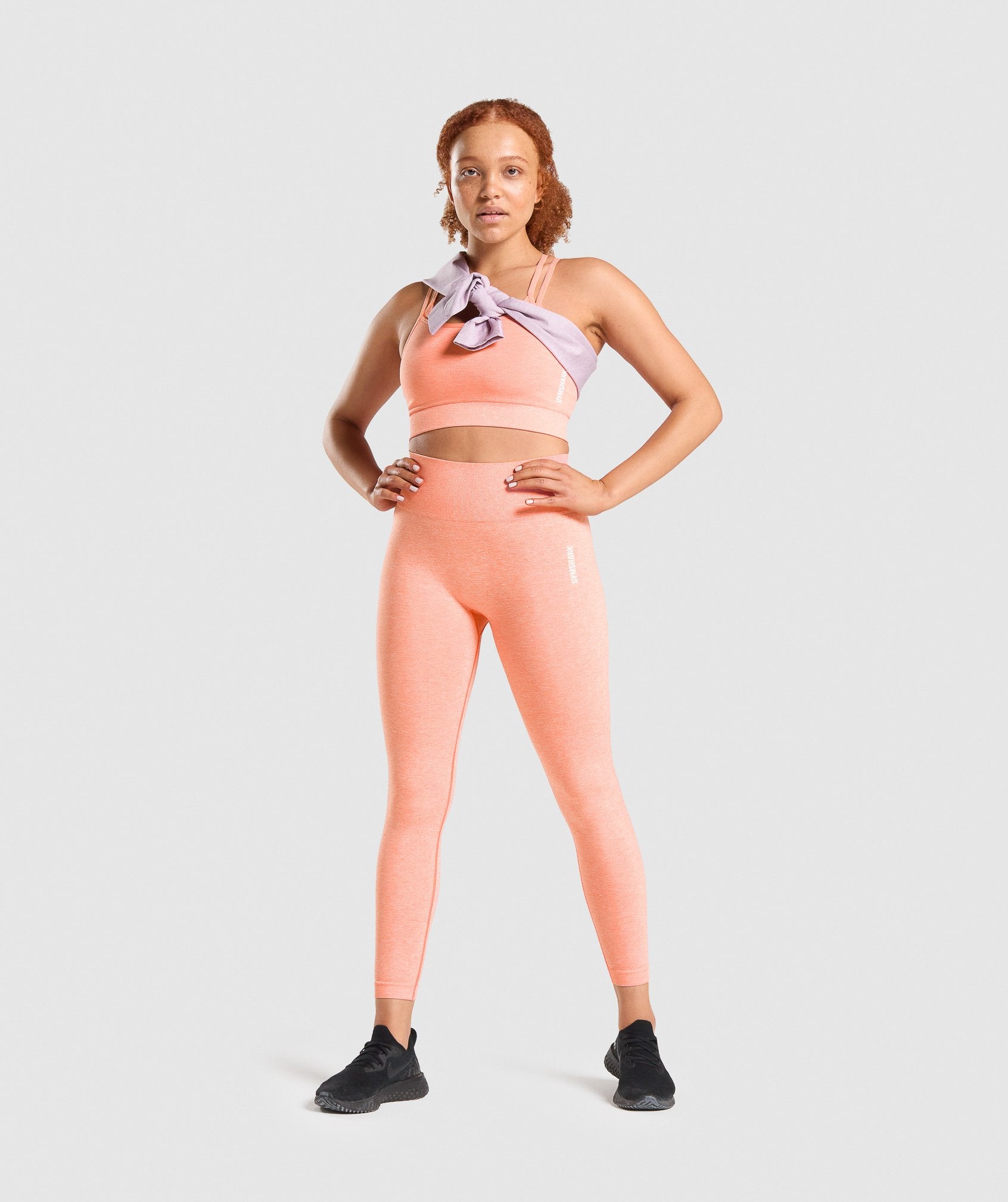GYMSHARK Ultra-Soft Seamless Workout Bra - Sunset Orange Marl Design 