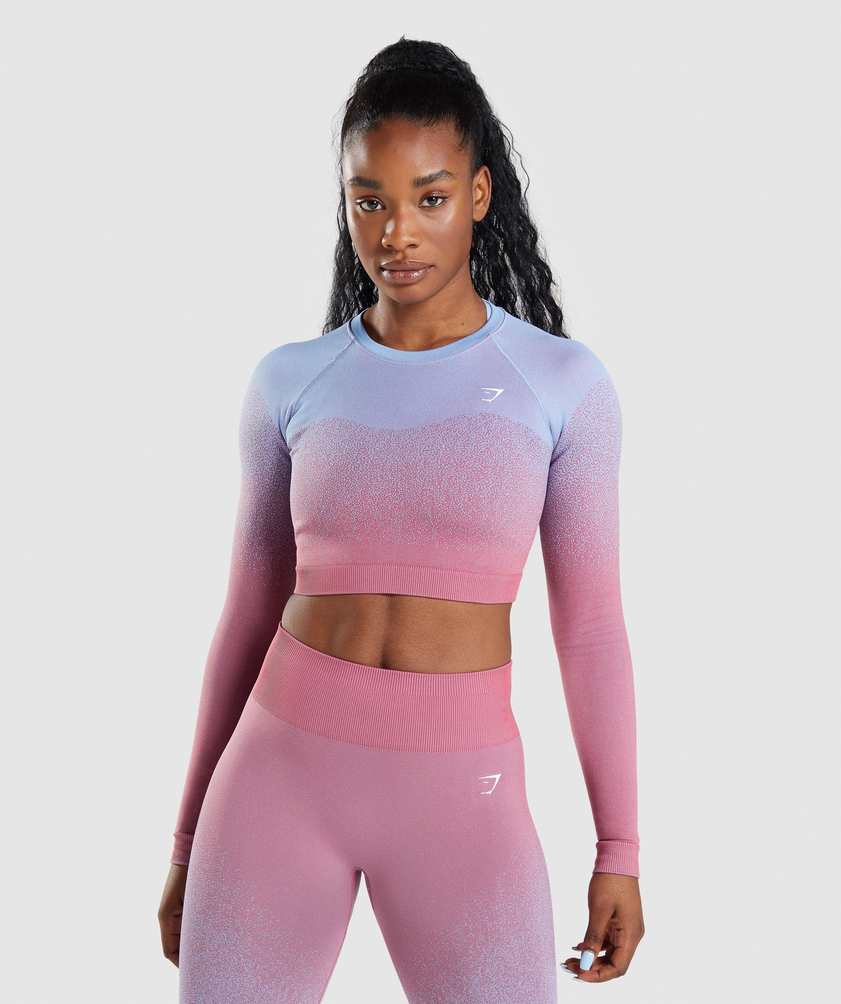 GYMSHARK Gymshark Adapt Ombre Seamless Fit Long-Sleeve Workout Top - Dusty Rose & Sky Blue Gradient