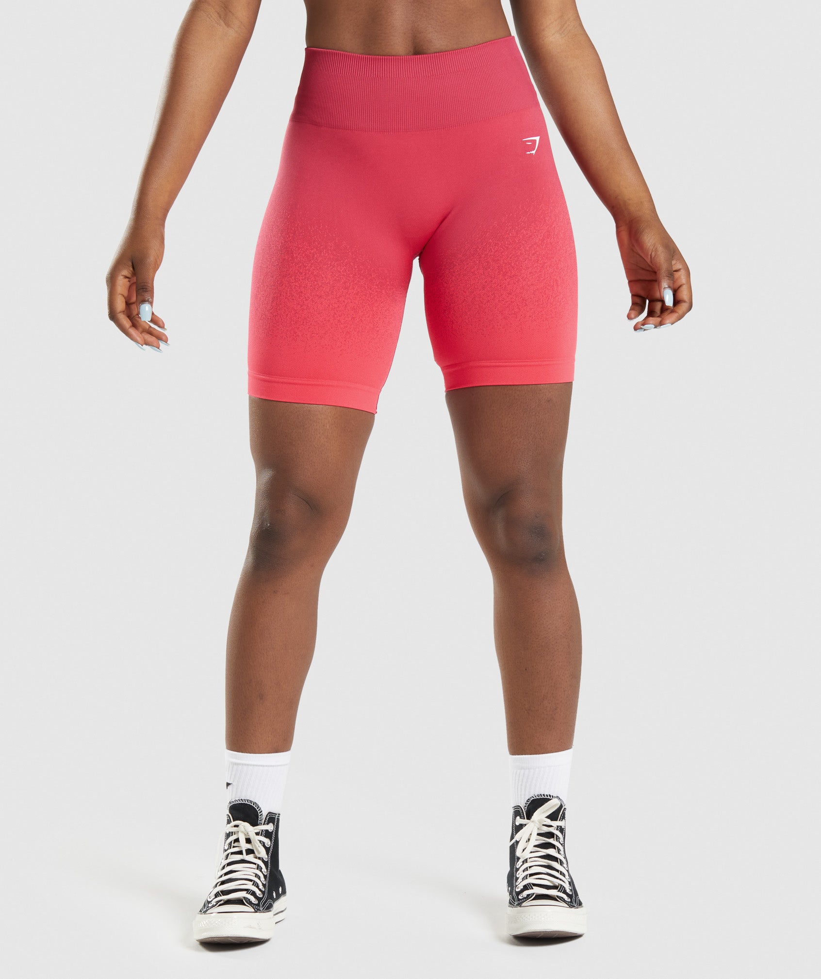 GYMSHARK Ombre-Fade Seamless Bike Shorts for Women - Soft Pink/Red Gradient
