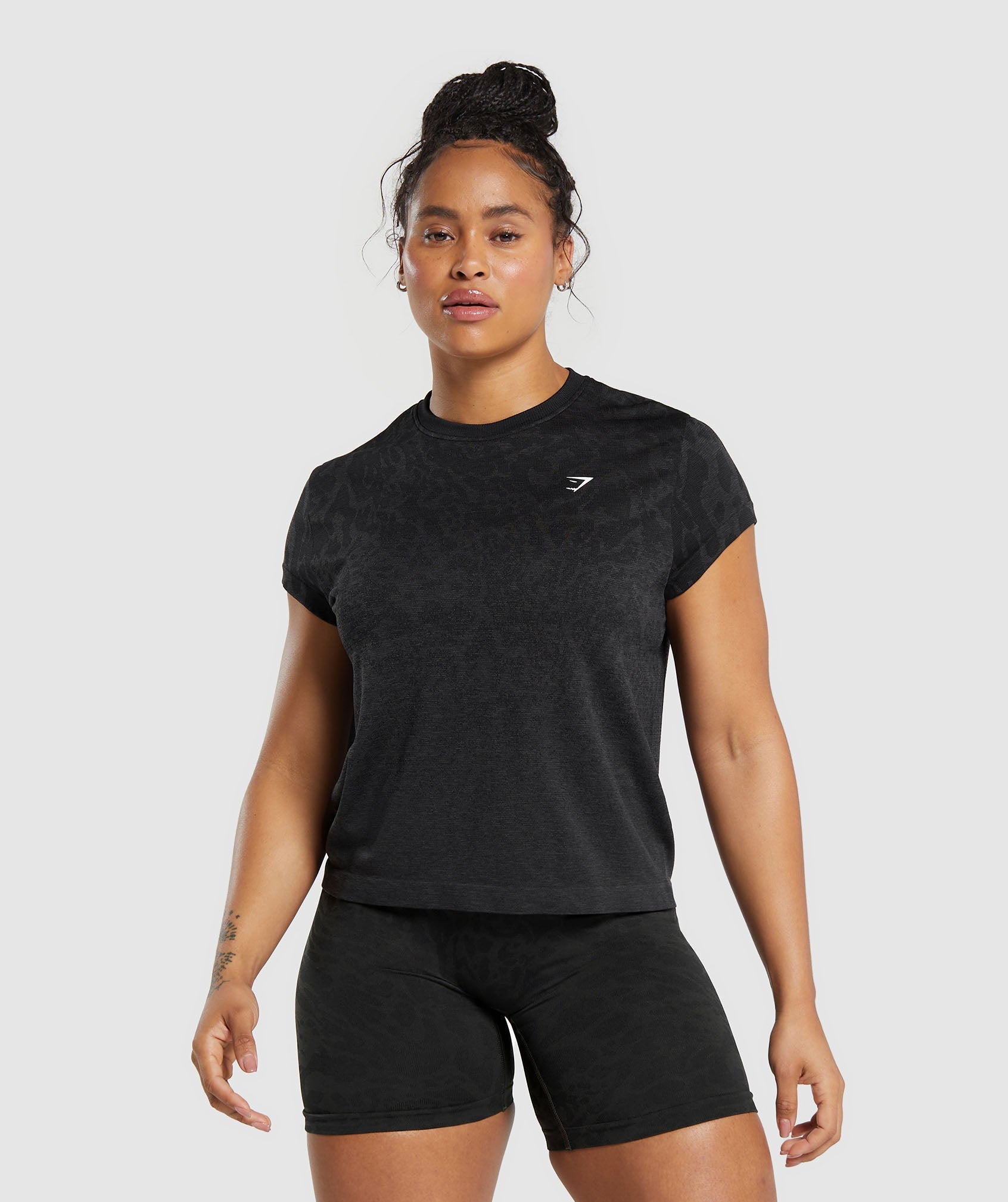 GYMSHARK Gymshark ADAPT CAMO SEAMLESS VINTAGE TEE - Shadow Black/Urban Grey