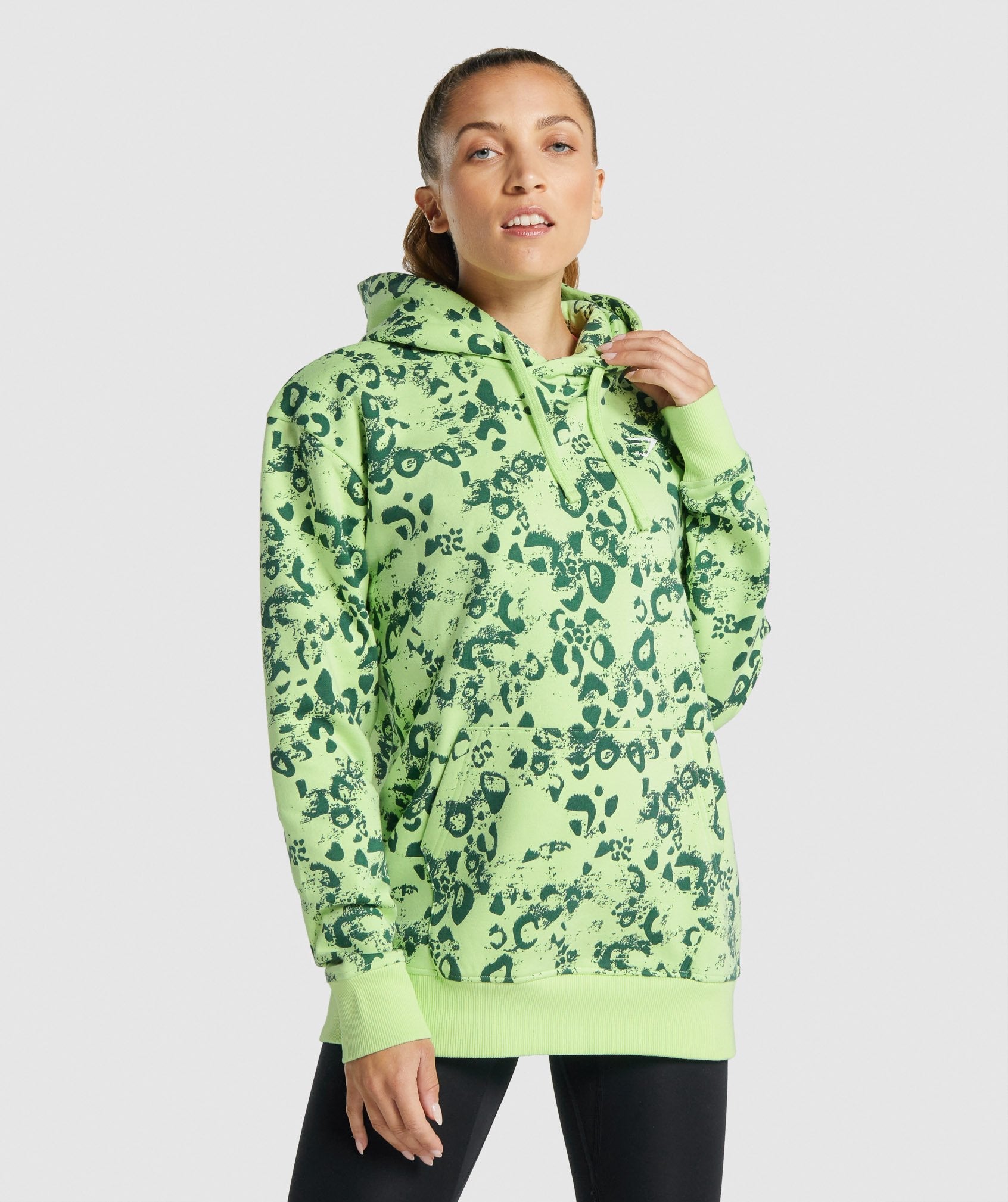 GYMSHARK Wild Animal Print Zip-Up Hoodie - Vibrant Lime & Forest Green Design