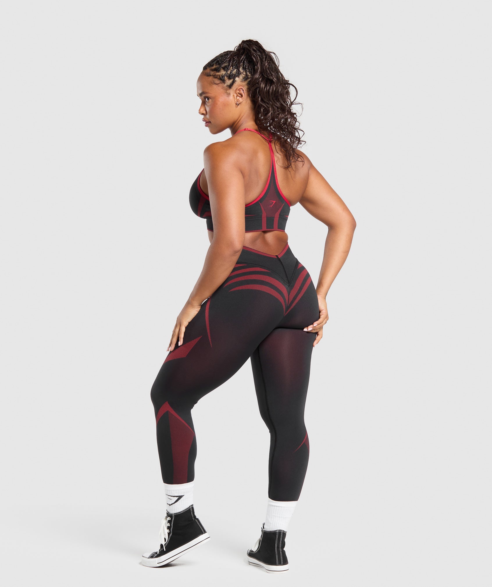 GYMSHARK Seamless High-Waisted Workout Leggings with Compression Fit - Black/Carmine Red