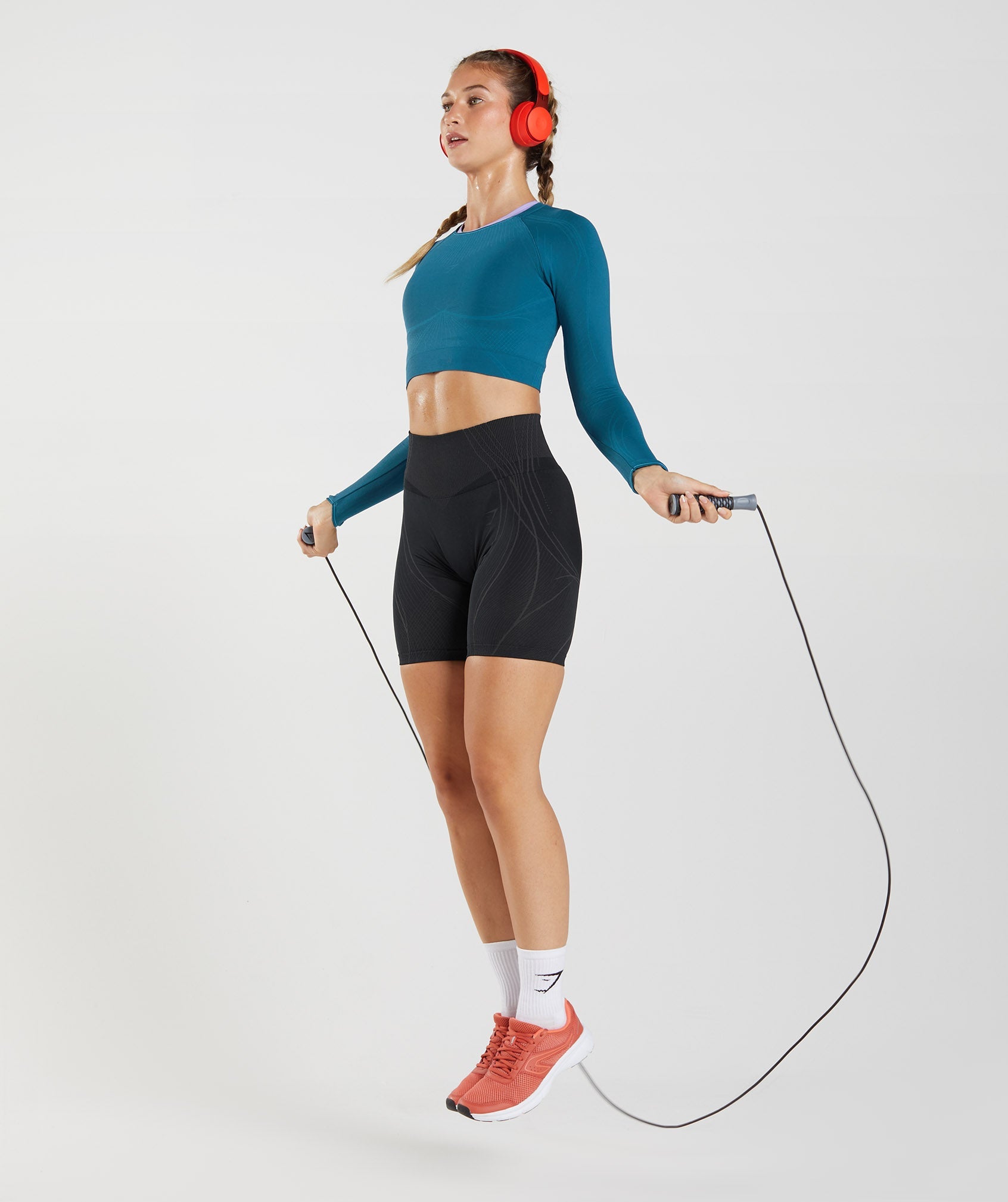 GYMSHARK Seamless High-Neck Workout Top - Ocean Blue/Turquoise 