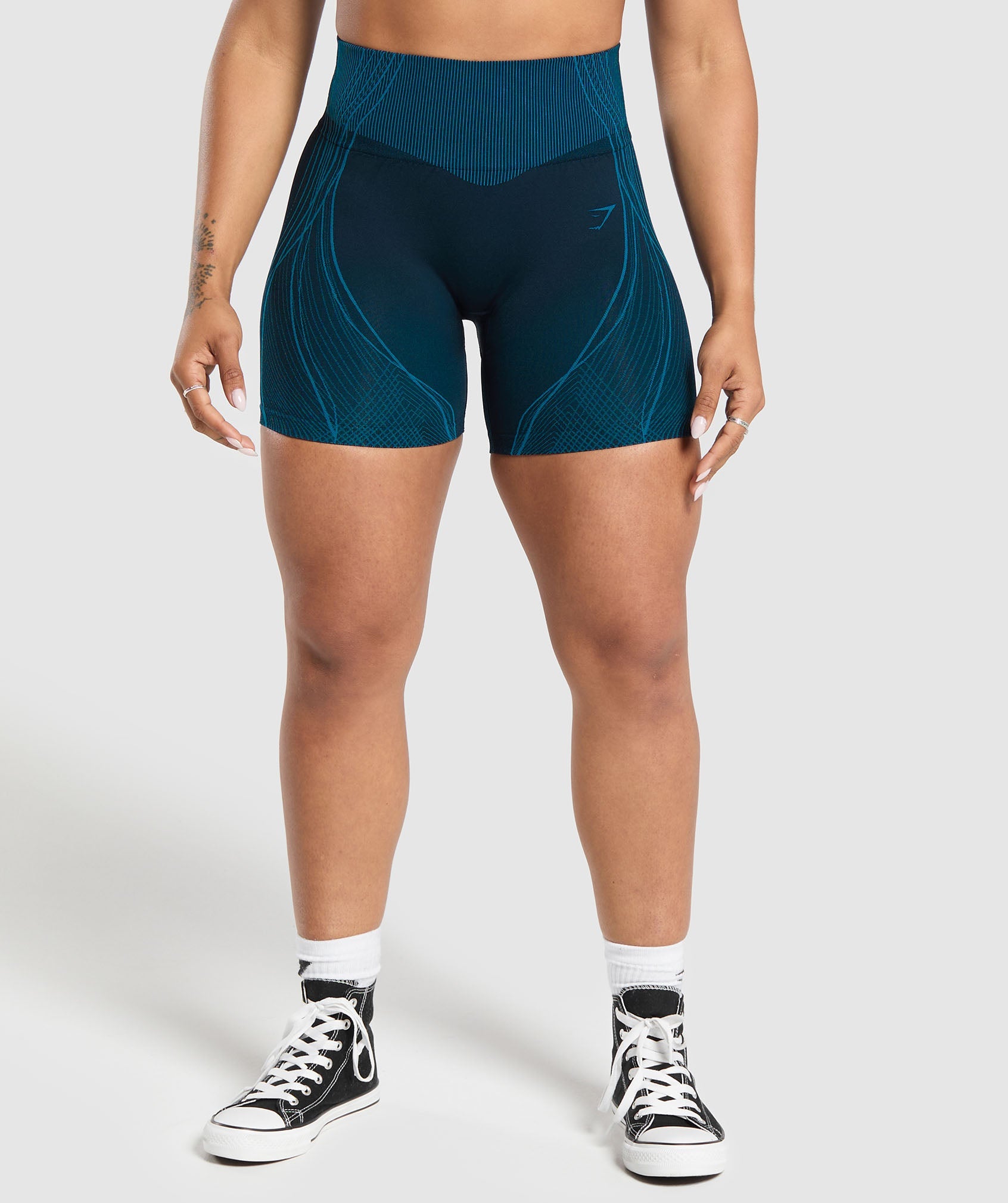 GYMSHARK GS x Analis Apex High-Performance Training Shorts - Midnight & Lats Blue Seamless Design