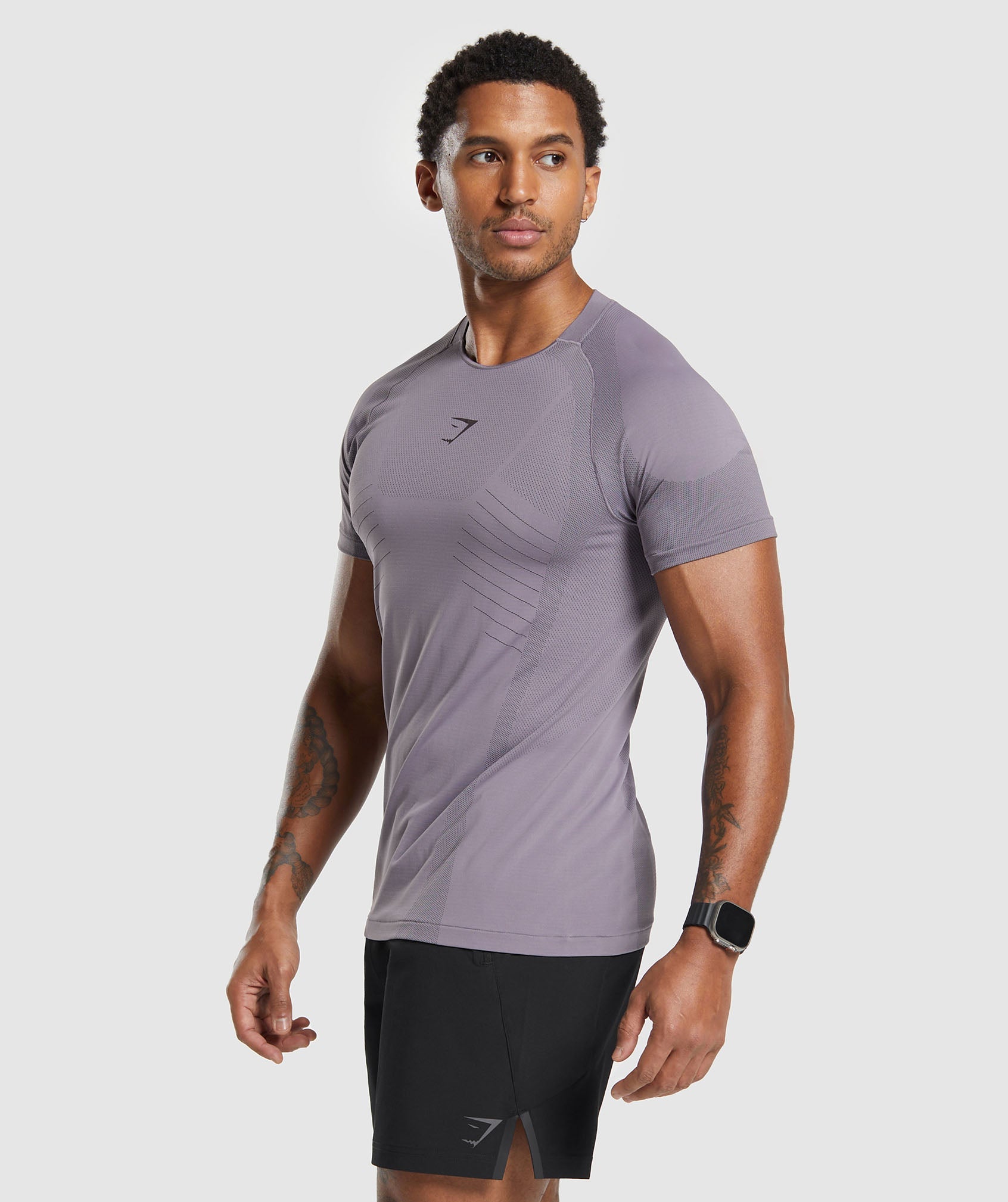 GYMSHARK Gymshark High-Performance Seamless Tee - Soft Blend Workout Top in Misty Plum & Dusky Lavender 