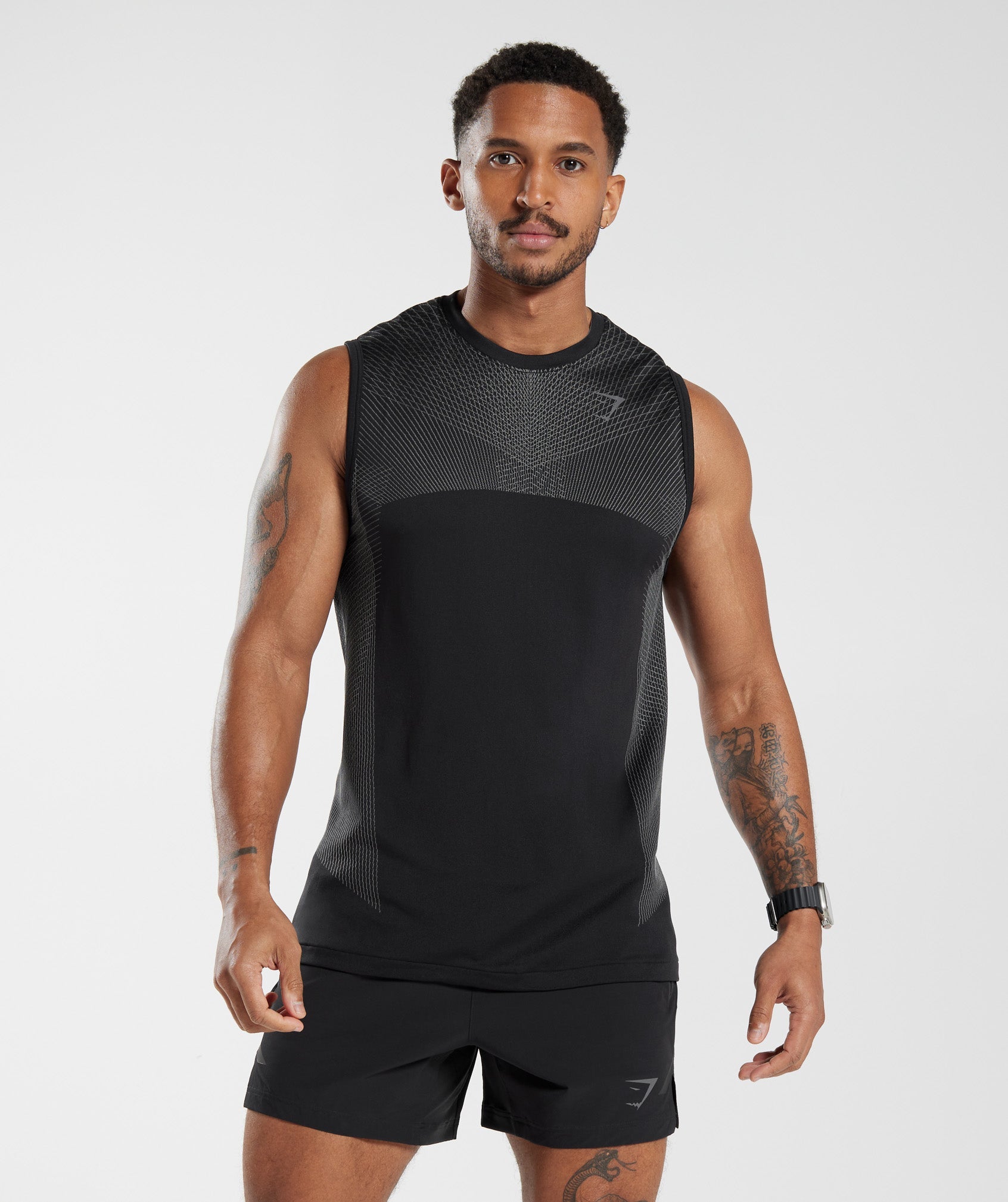 GYMSHARK Apex Seamless Workout Tank Top - Black & Shadow Grey