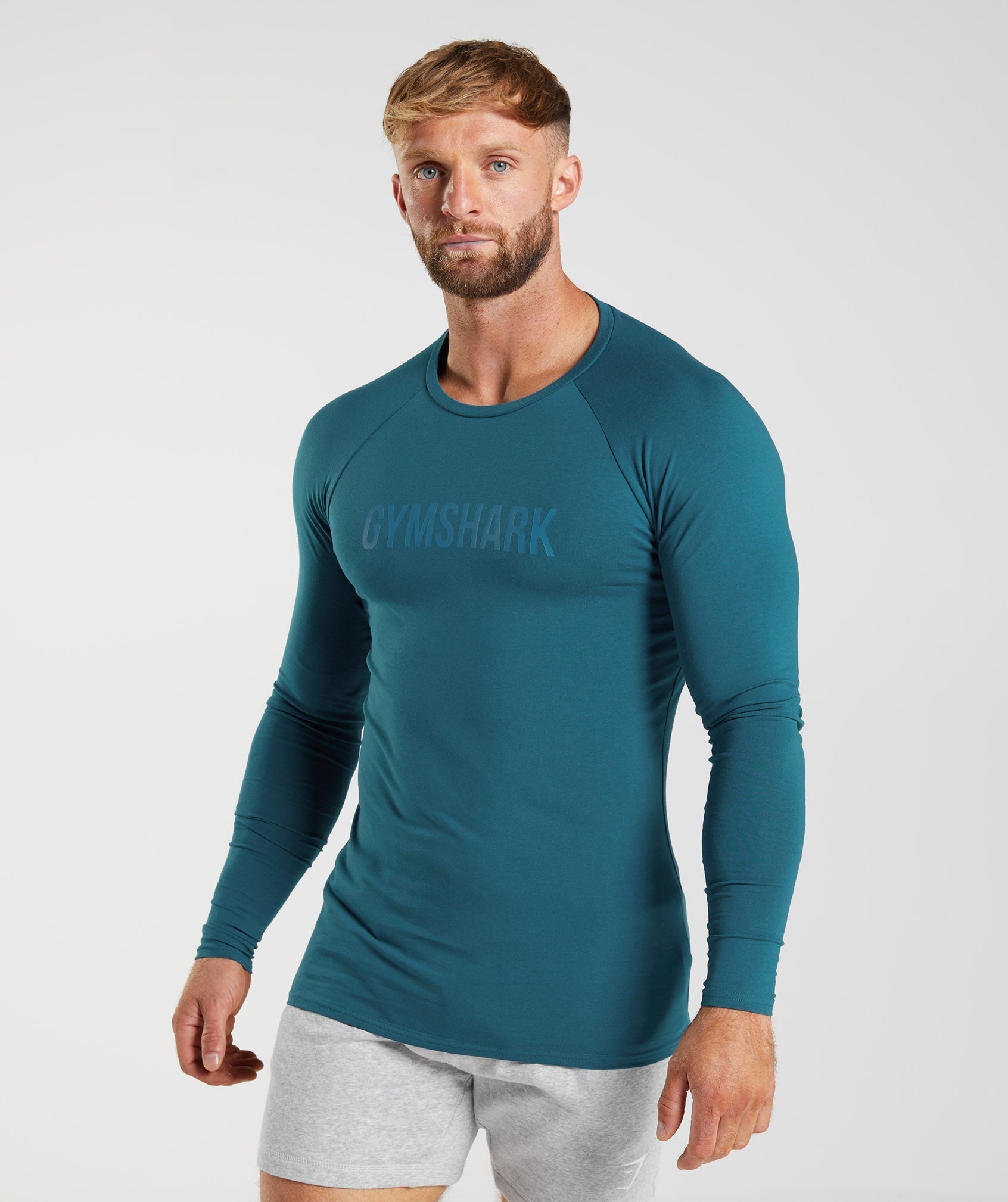 GYMSHARK Apollo Performance Long Sleeve Workout Top - Atlantic Blue